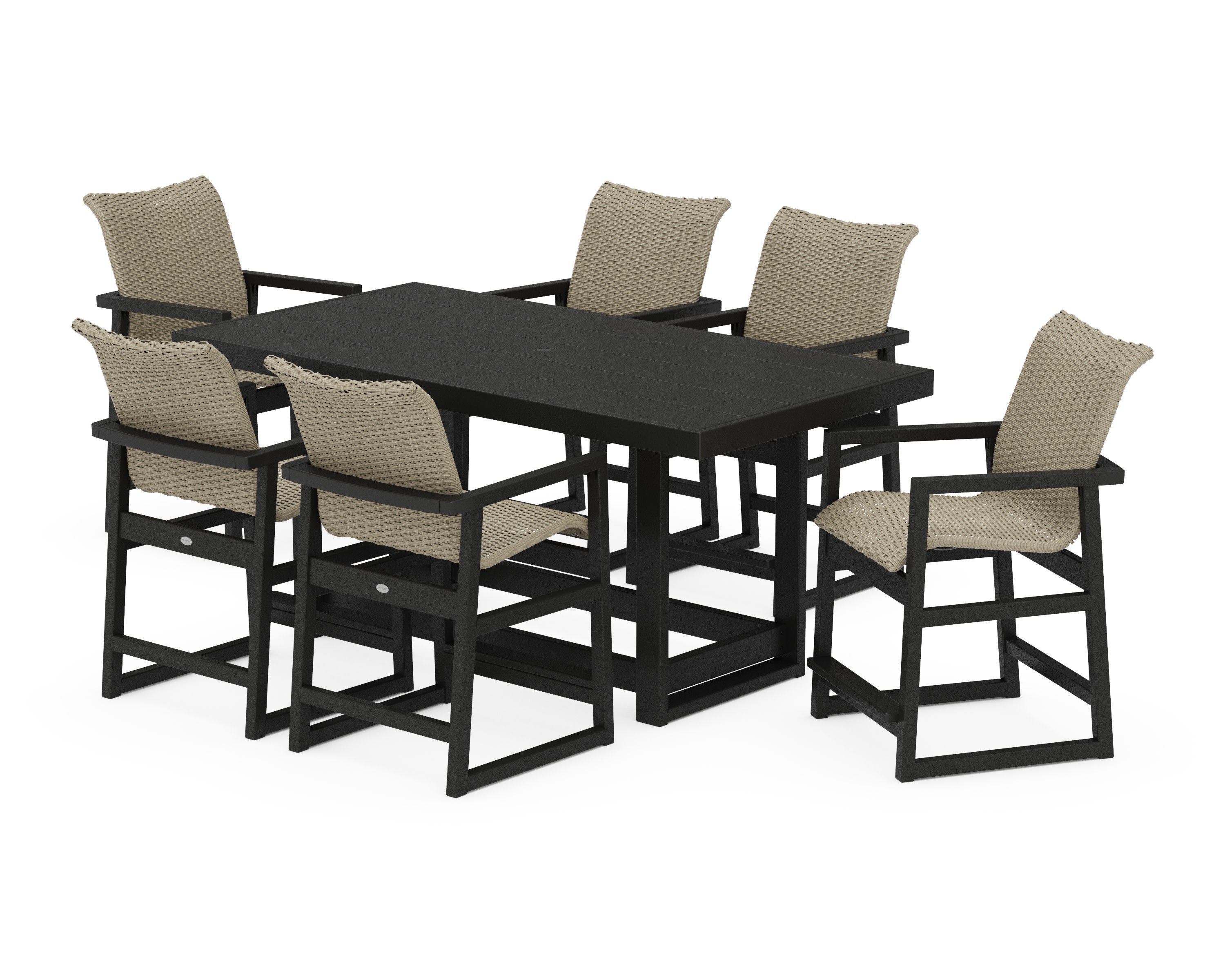 EDGE Woven Arm Chair 7-Piece Counter Set in Black / Dune Grass