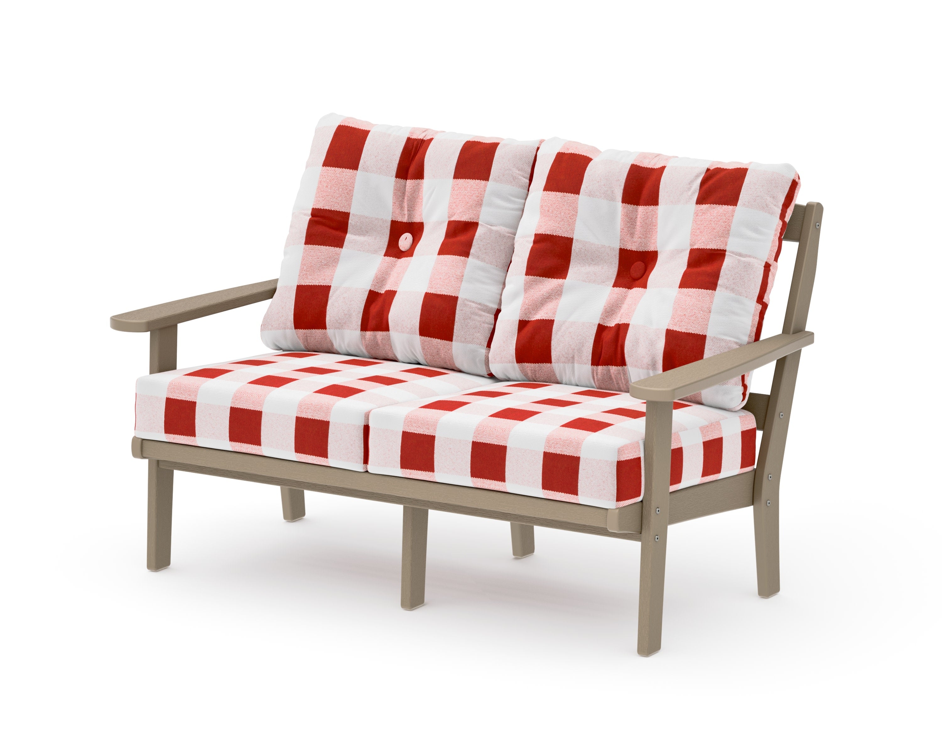 Mission Deep SeatingLoveseat in Vintage Sahara / Buffalo Plaid Crimson