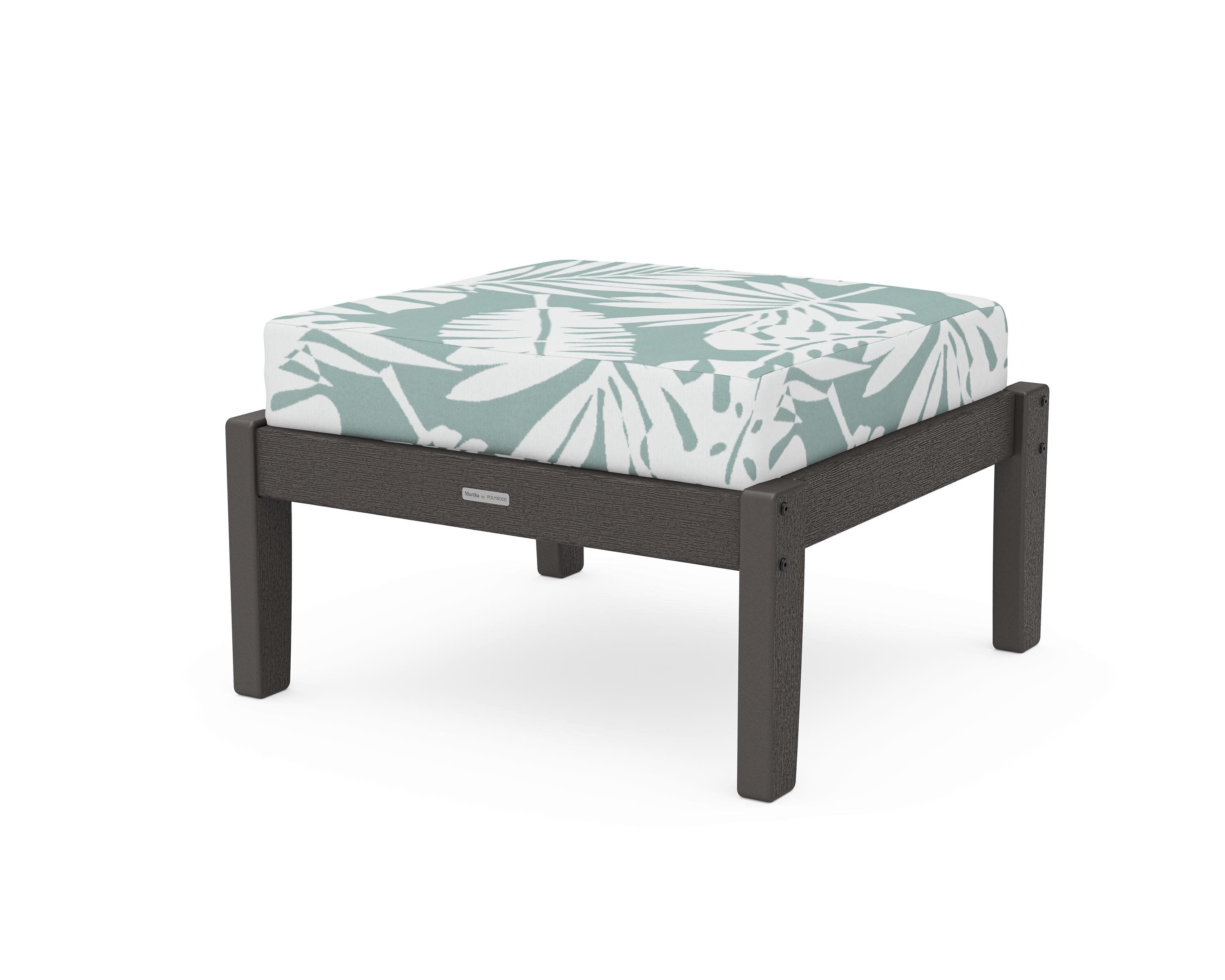 Chinoiserie Deep Seating Ottoman in Vintage Coffee / Leaf Glacier Spa