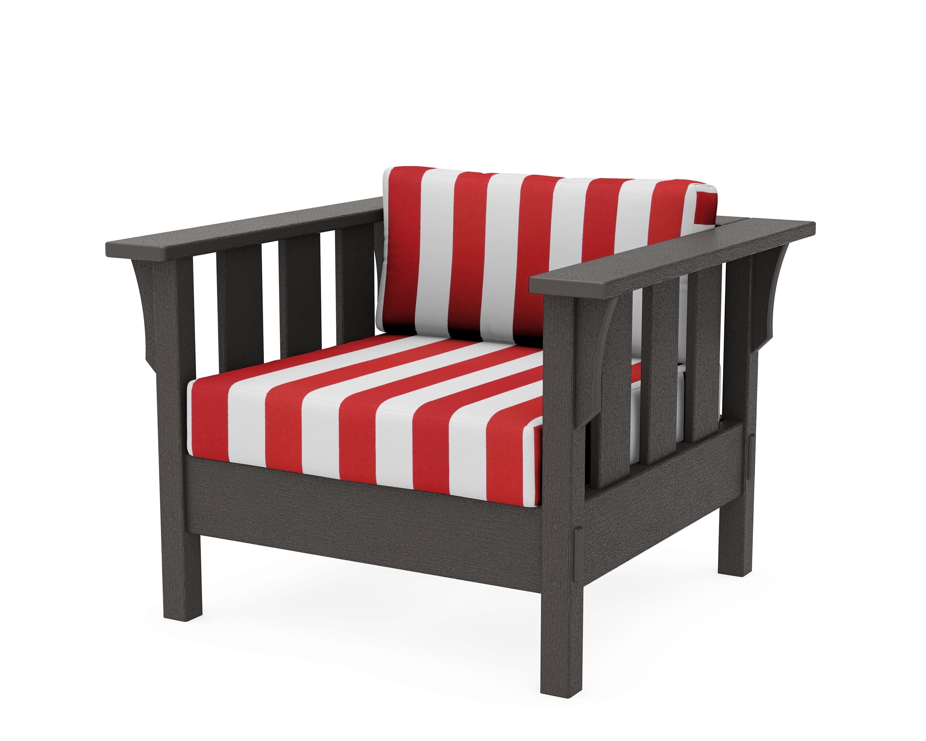 Acadia Deep Seating Chair in Vintage Coffee / Cabana Stripe Crimson