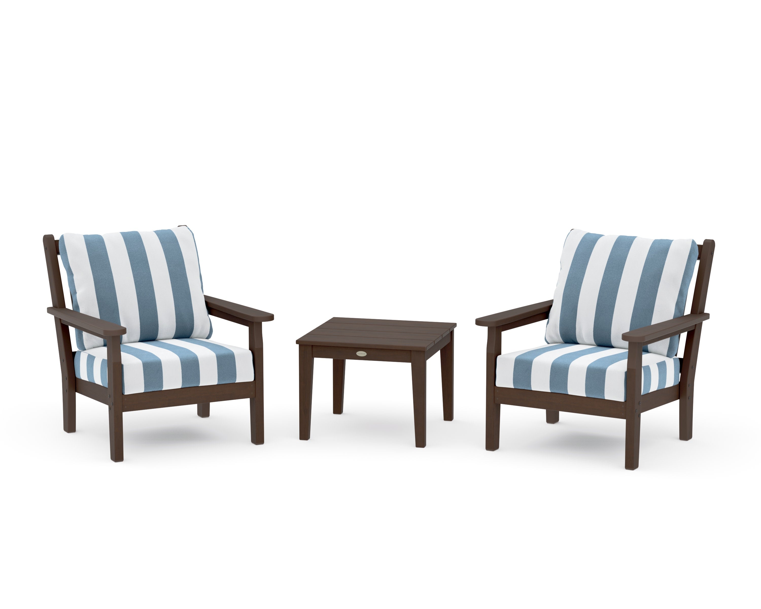 Chippendale 3-Piece Deep Seating Set in Kona / Cabana Stripe Sky Blue