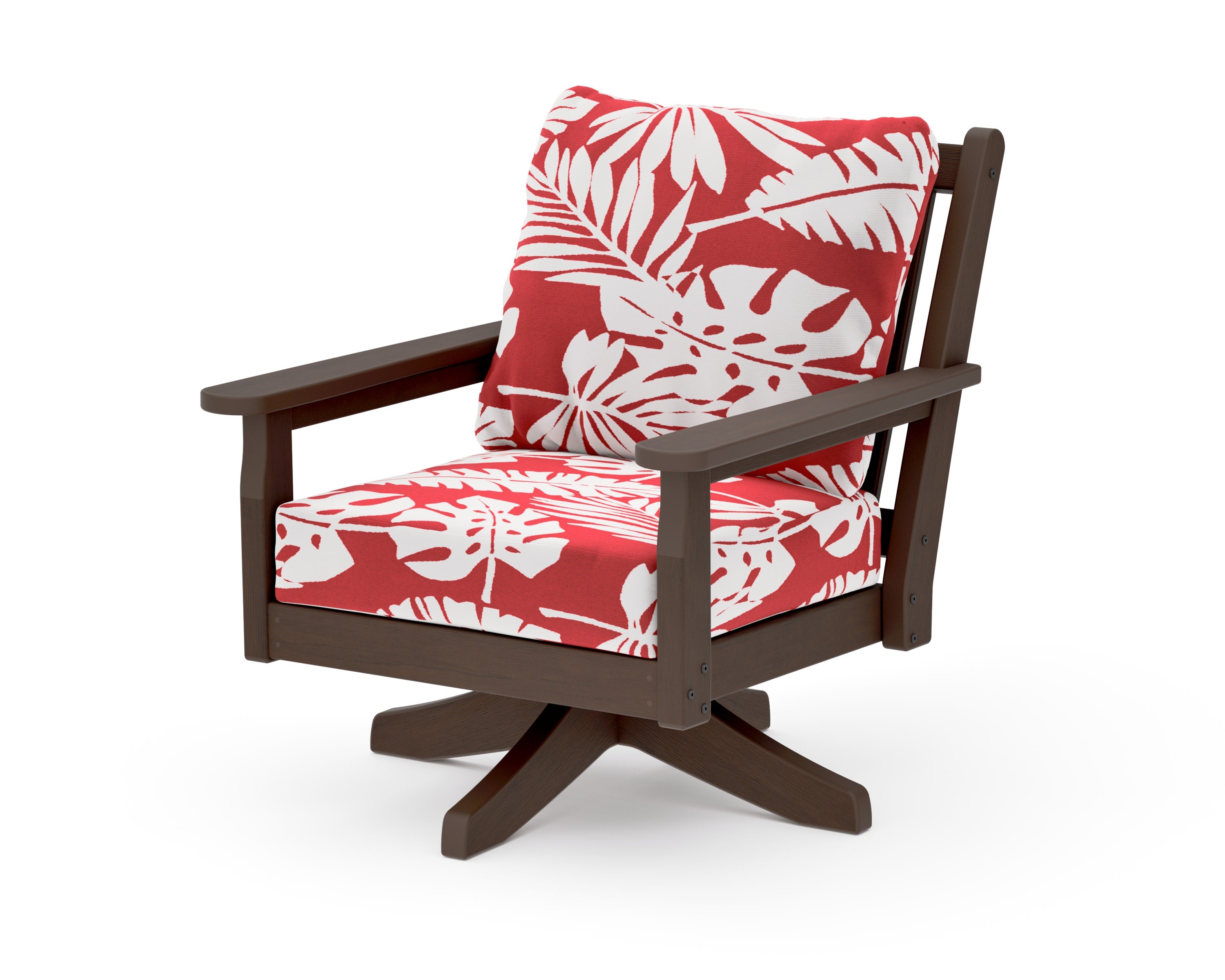 Chippendale Deep Seating Swivel Chair in Kona / Leaf Crimson