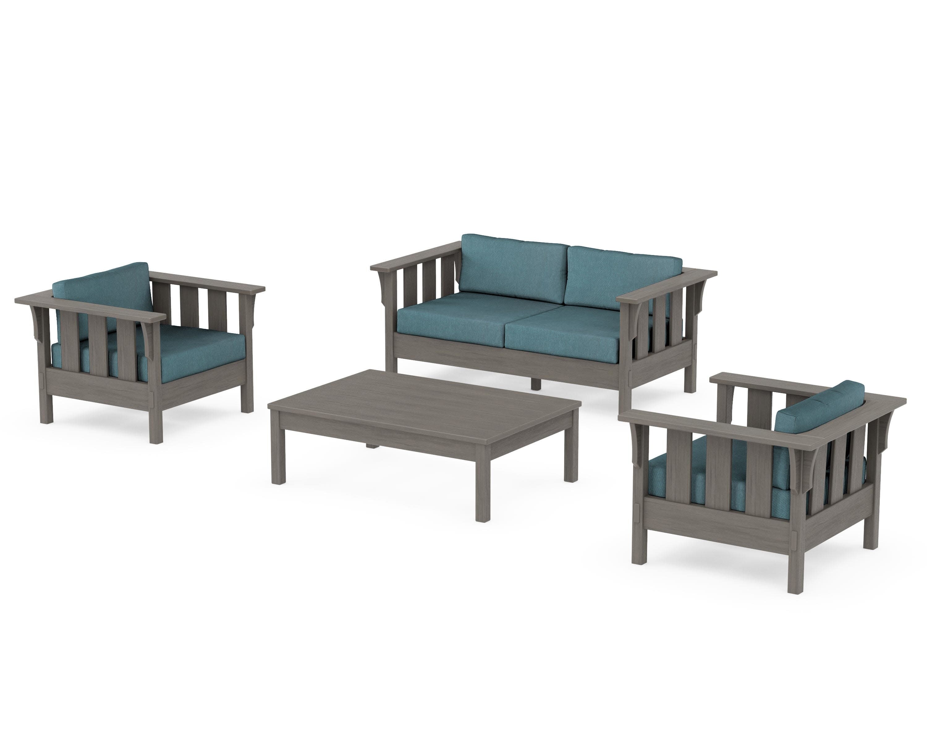 Acadia 4-Piece Deep Seating Set with Loveseat in Driftwood / Ocean Teal