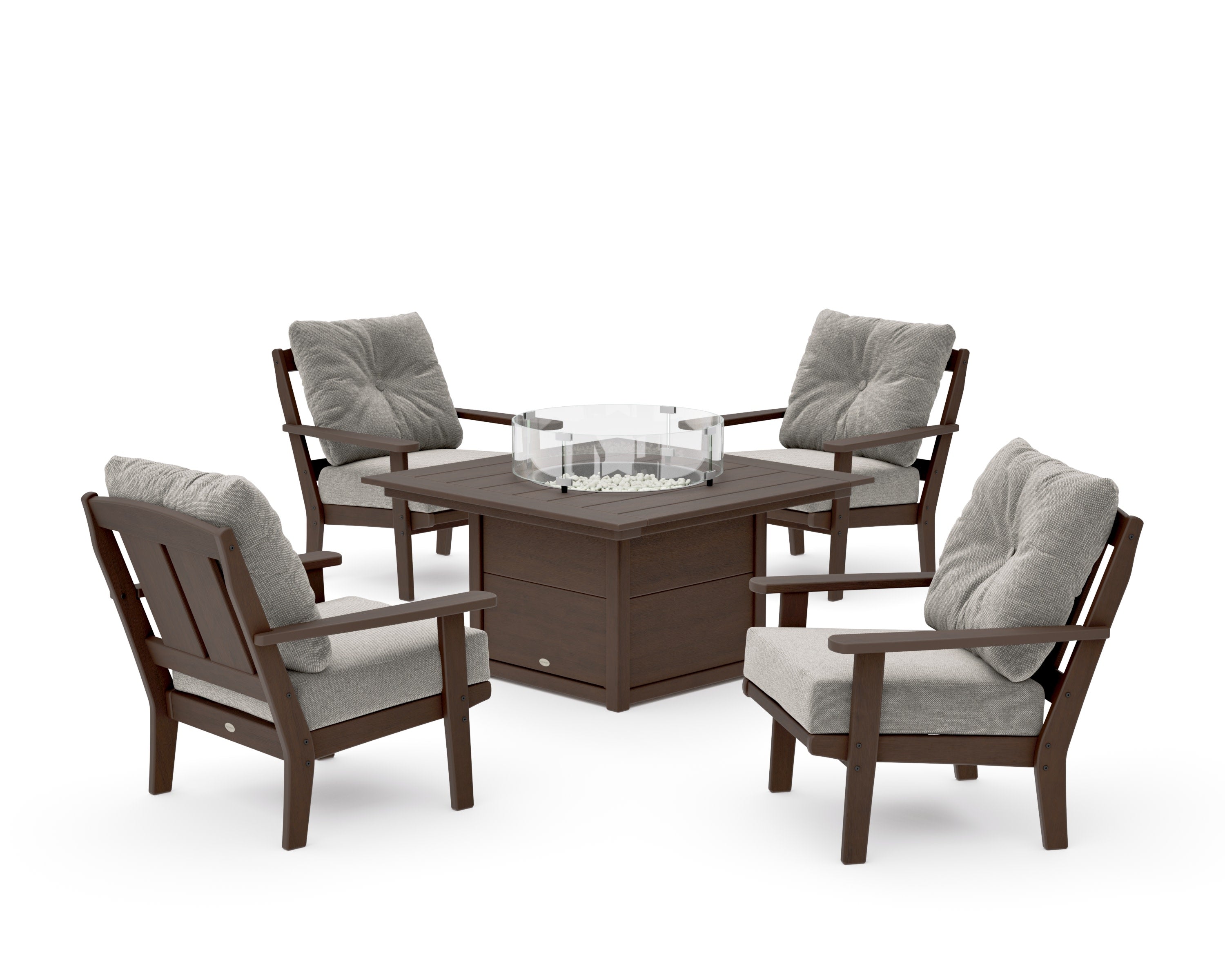 Mission 5-Piece Deep Seating Set with Fire Pit Table in Kona / Weathered Tweed