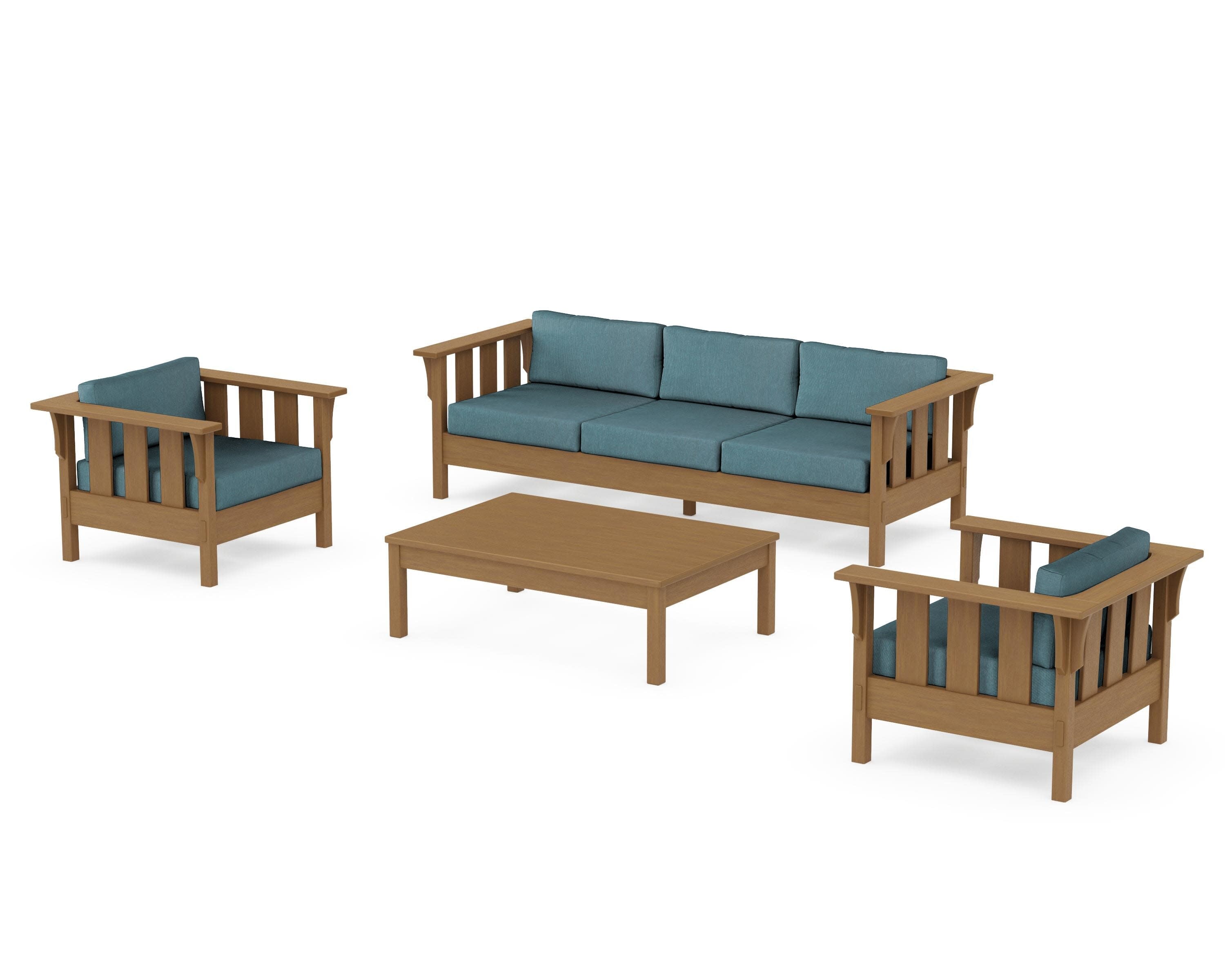 Acadia 4-Piece Deep Seating Set with Sofa in Natural / Ocean Teal