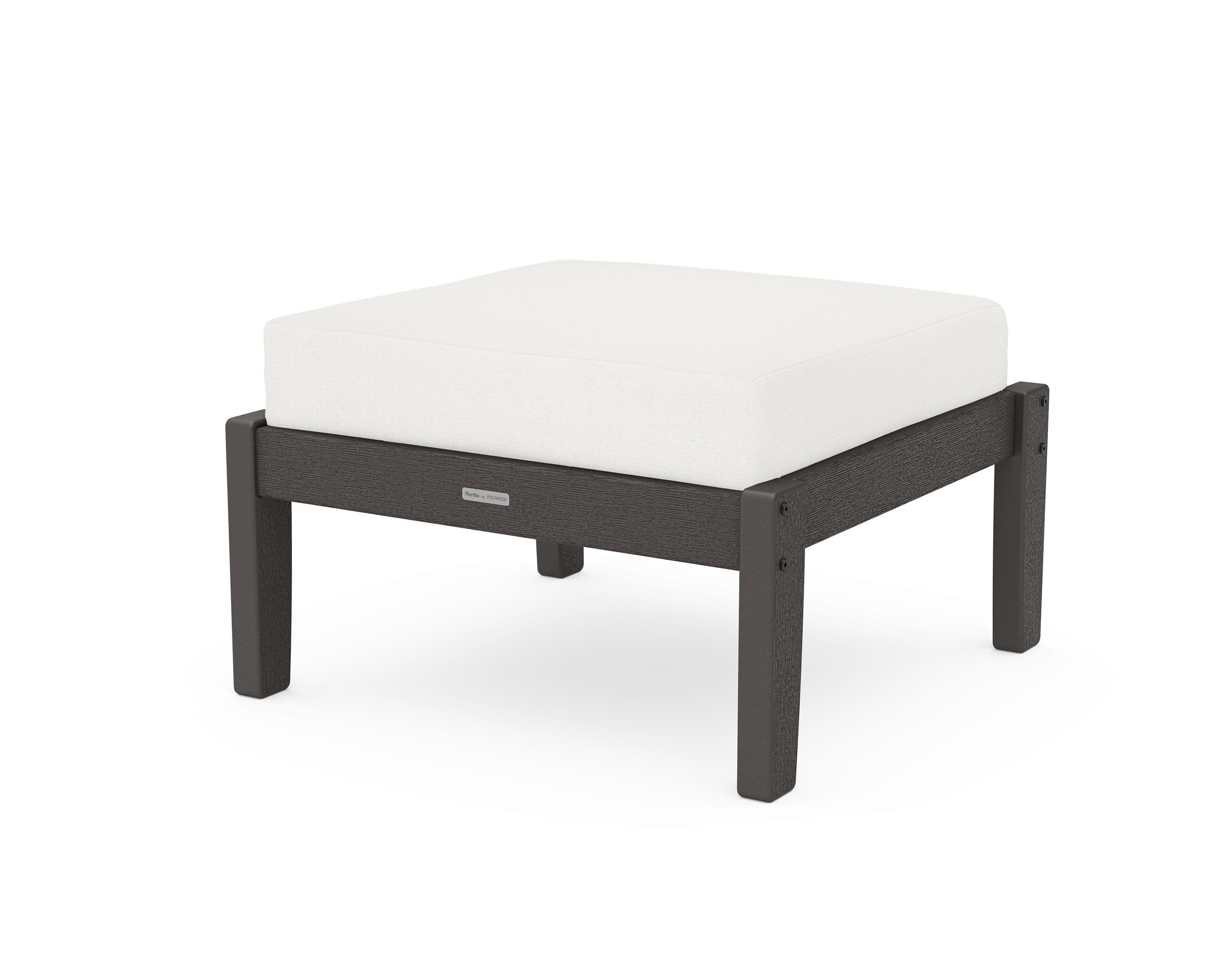 Chinoiserie Deep Seating Ottoman in Vintage Coffee / Natural Linen