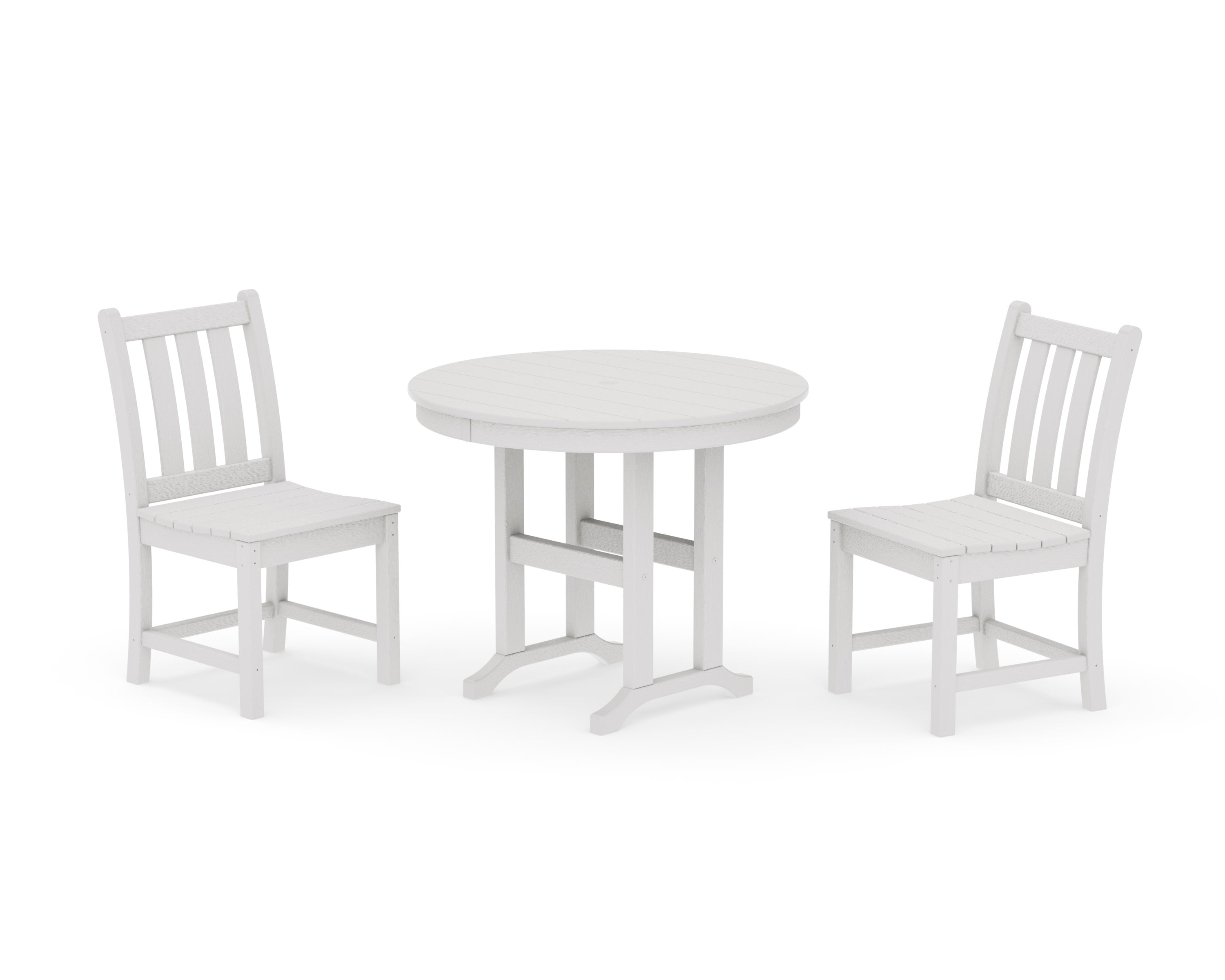 Traditional Garden Side Chair 3-Piece Round Dining Set in Vintage White