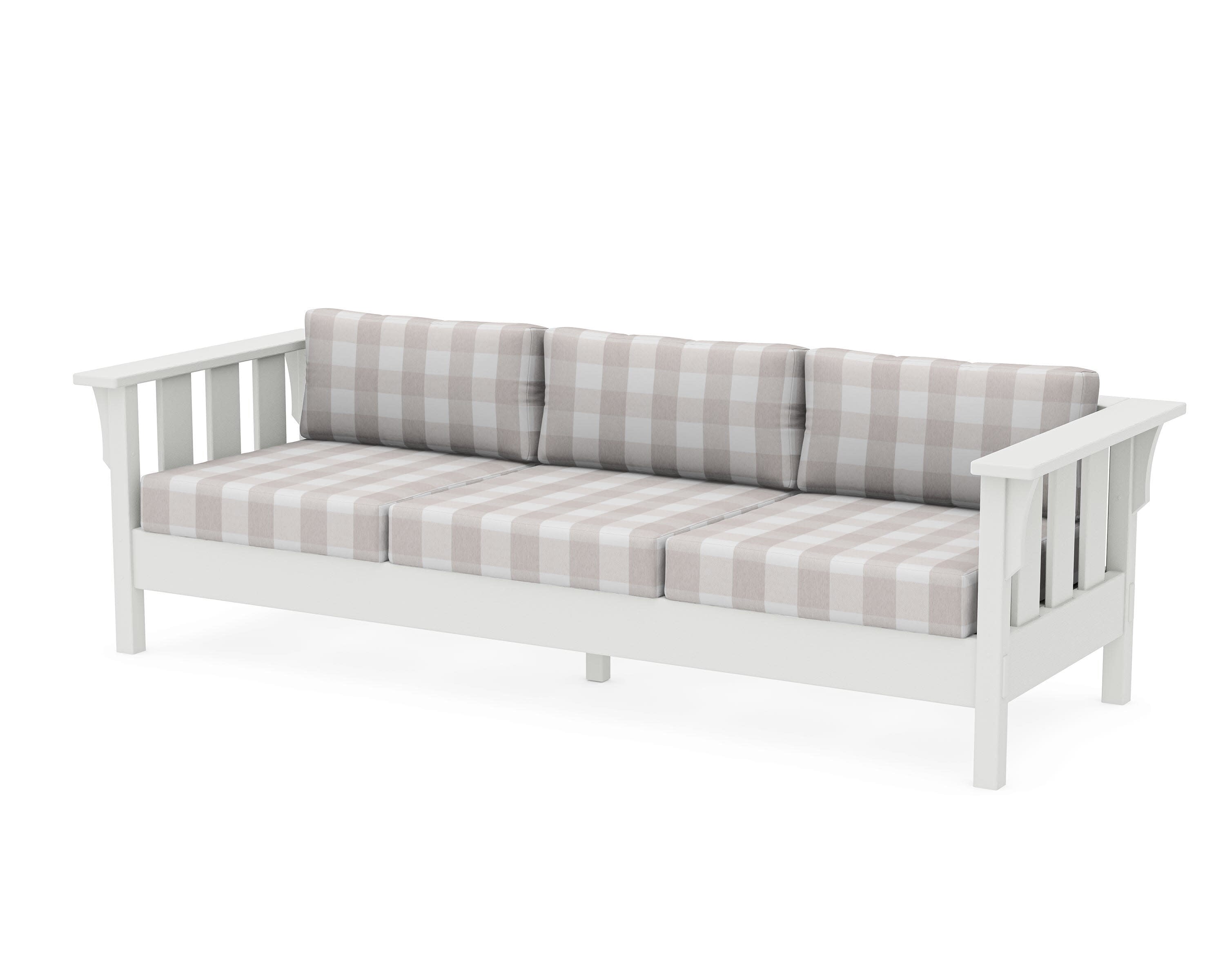 Acadia Deep Seating Sofa in Vintage White / Buffalo Plaid Dune Burlap