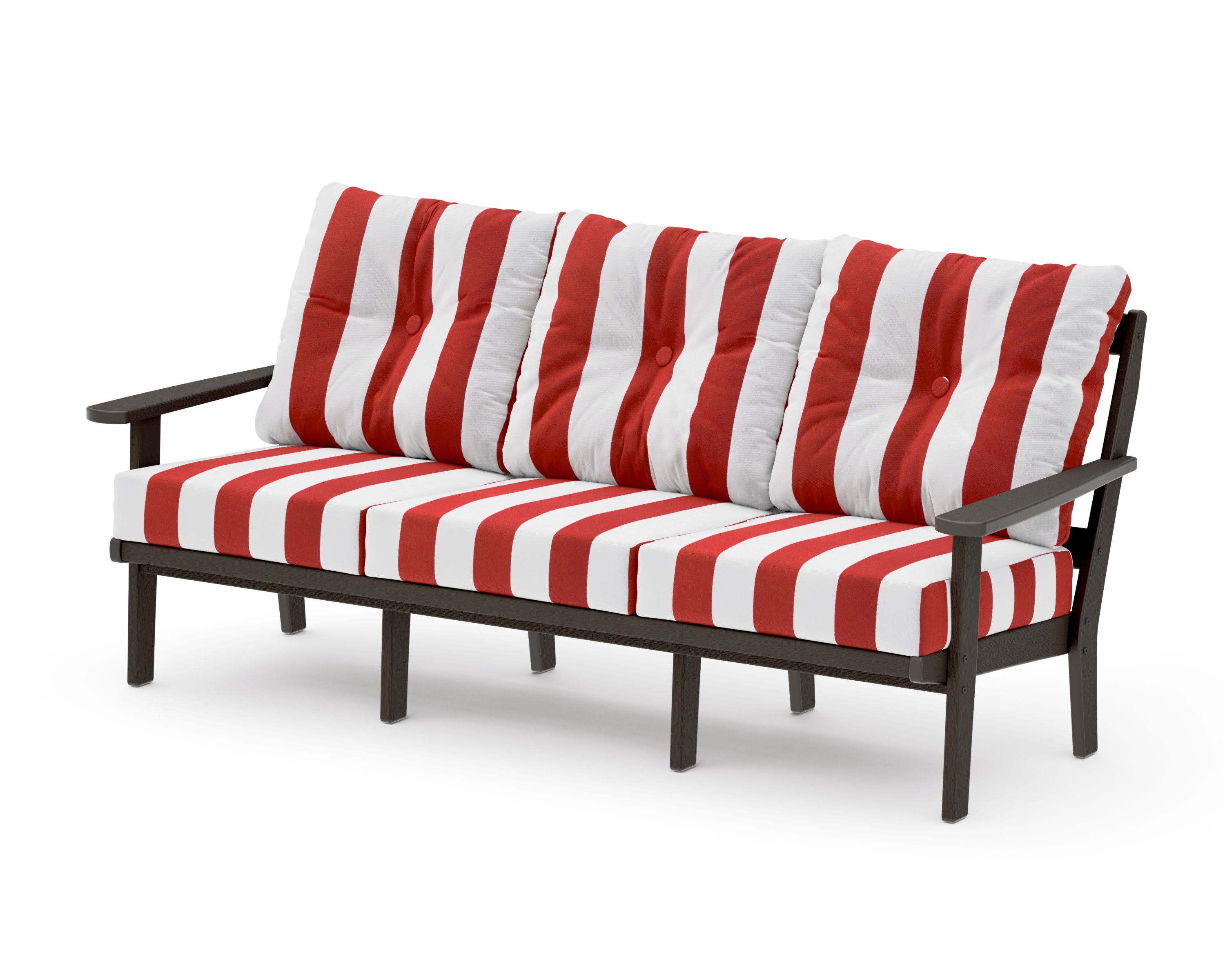 Mission Deep Seating Sofa in Vintage Coffee / Cabana Stripe Crimson