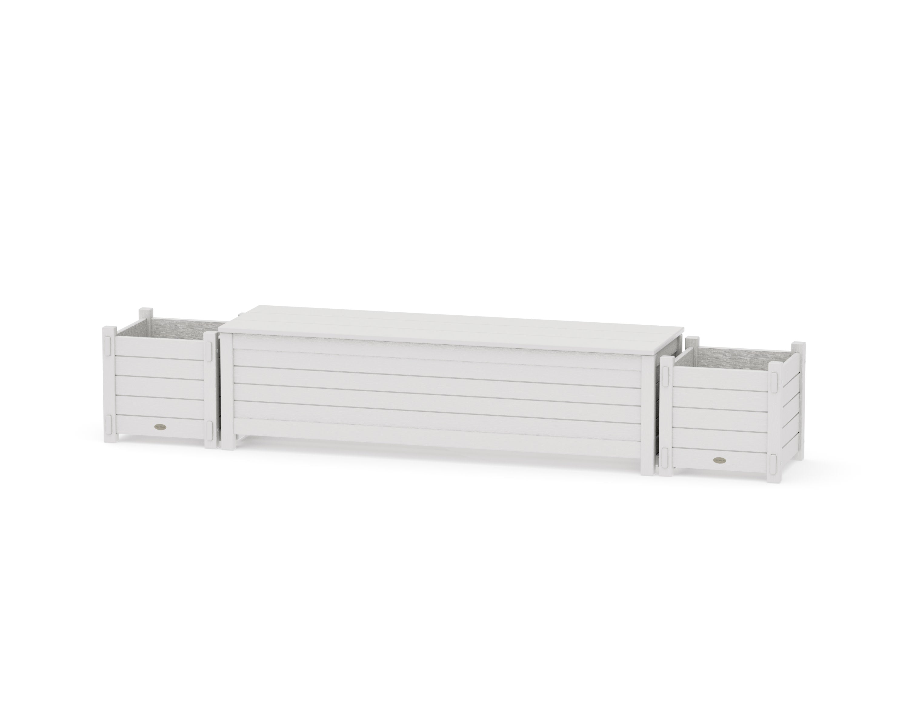 60" Nautical Straight Planter Storage Bench Set in Vintage White