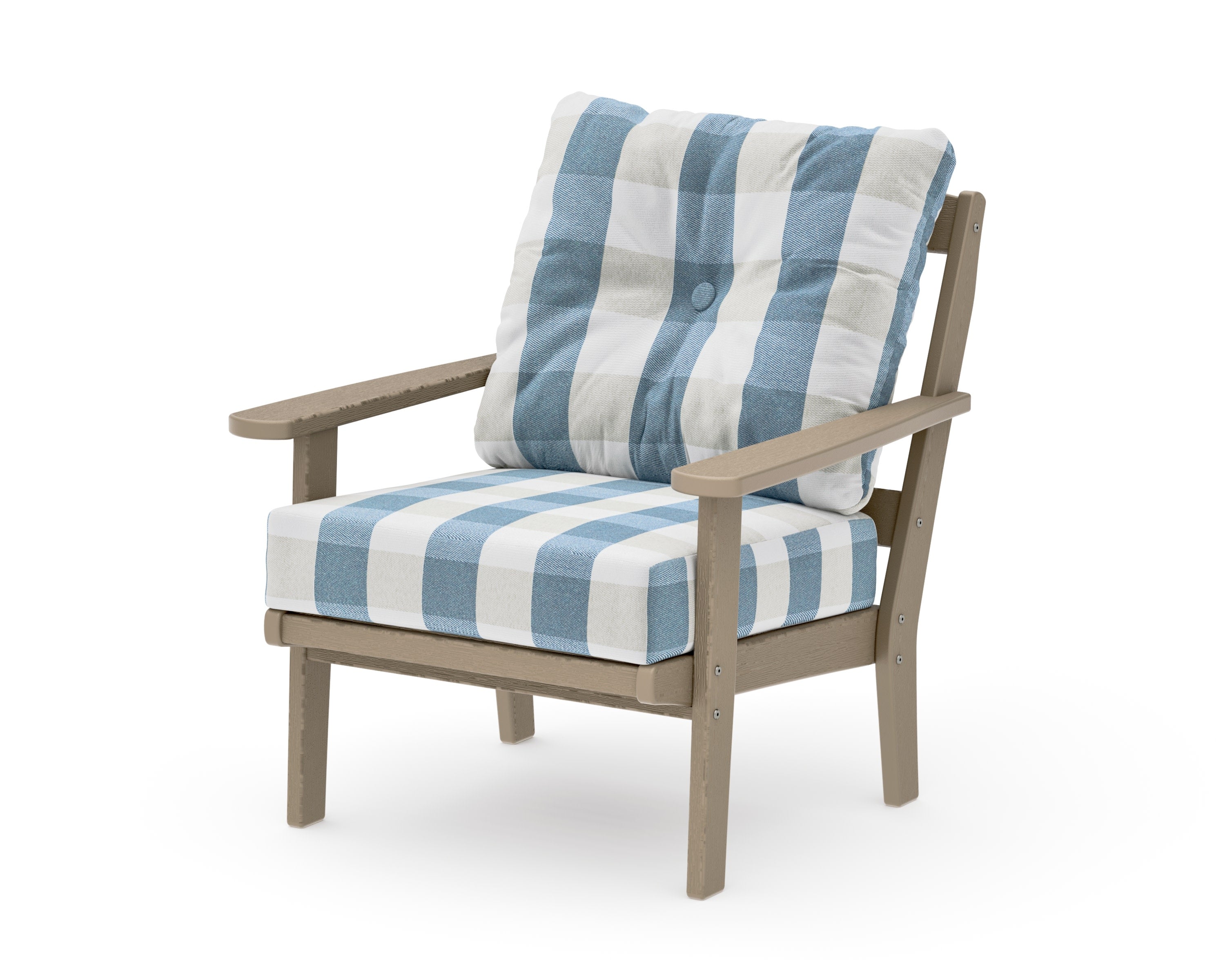 Mission Deep Seating Chair in Vintage Sahara / Buffalo Plaid Sky Blue