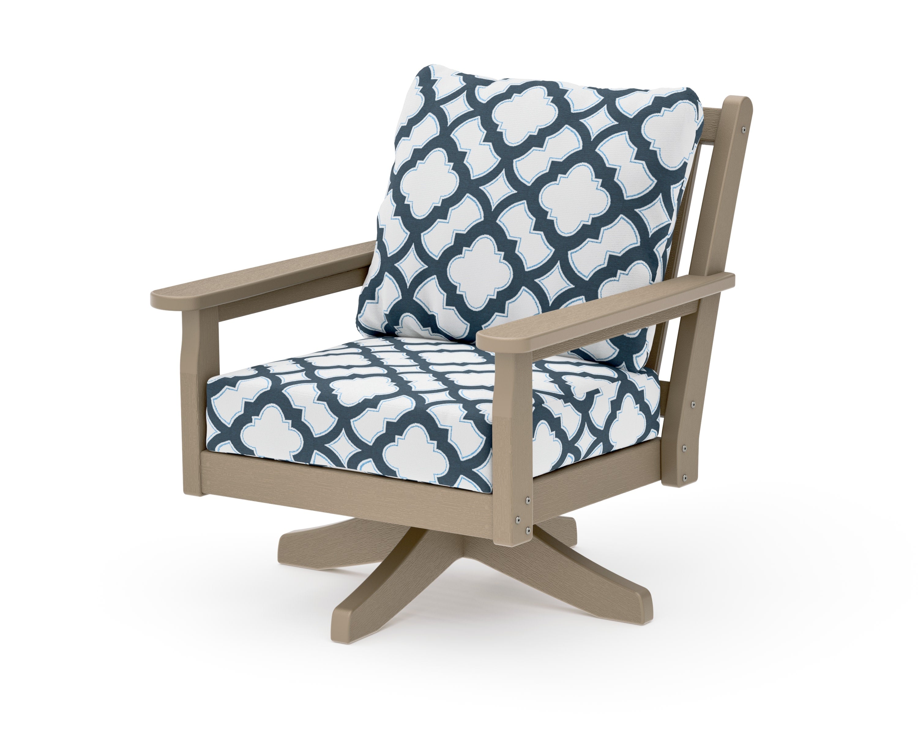 Chippendale Deep Seating Swivel Chair in Vintage Sahara / Trellis Marine Indigo