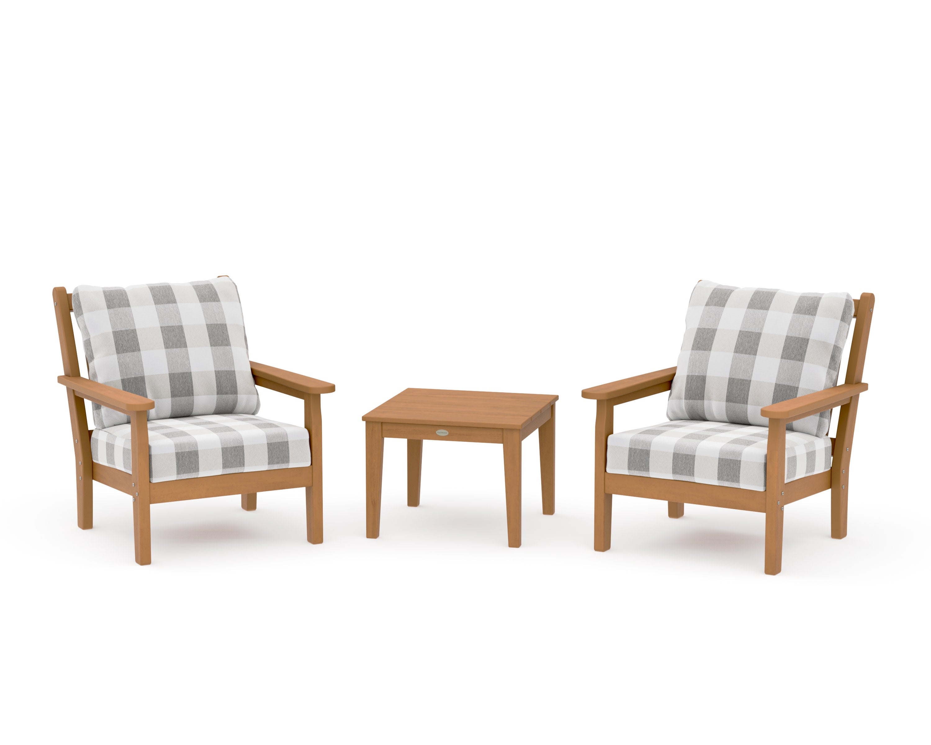 Chippendale 3-Piece Deep Seating Set in Natural / Buffalo Plaid Grey Mist