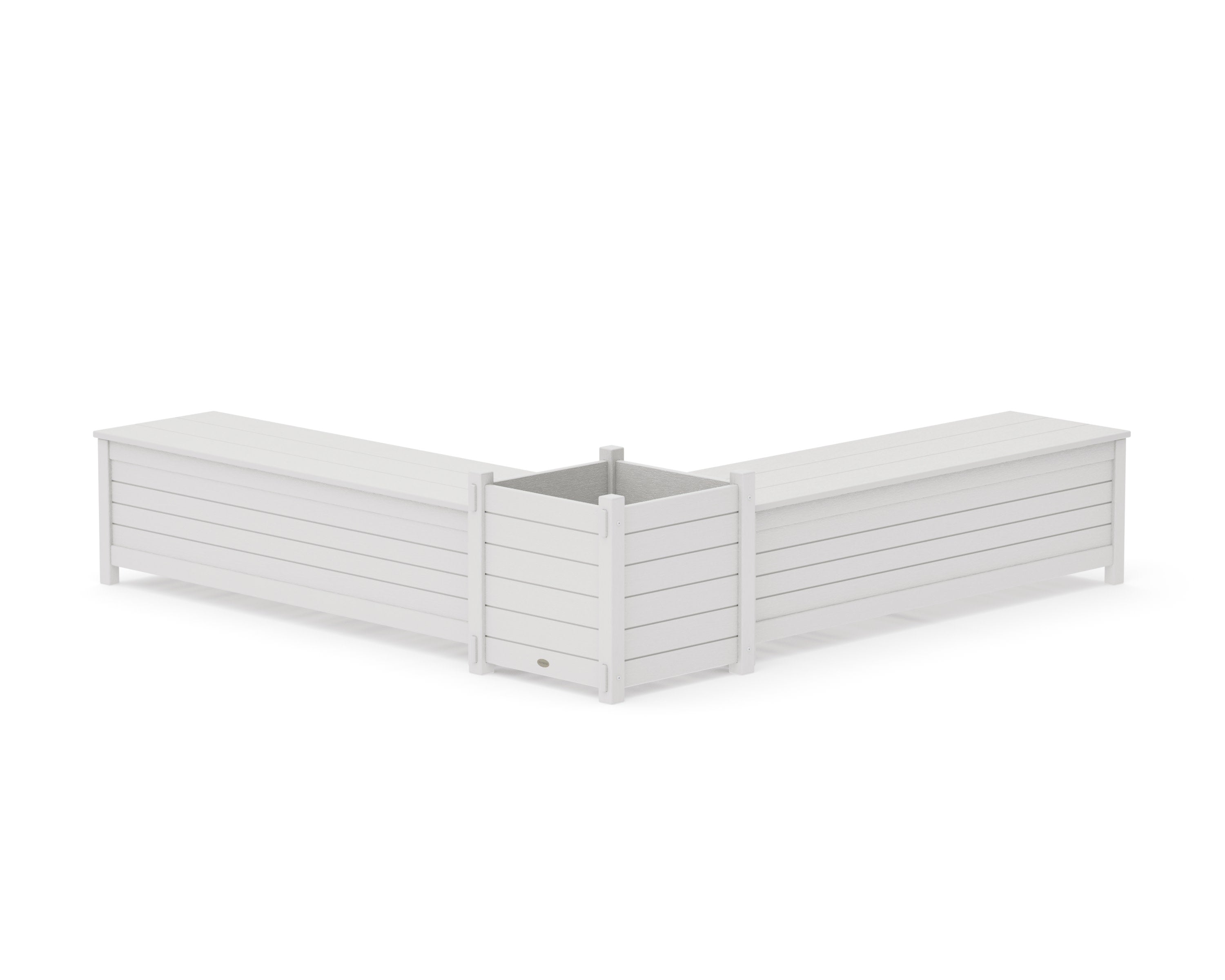 60" Nautical L- Shaped Planter Storage Bench Set- Large in Vintage White