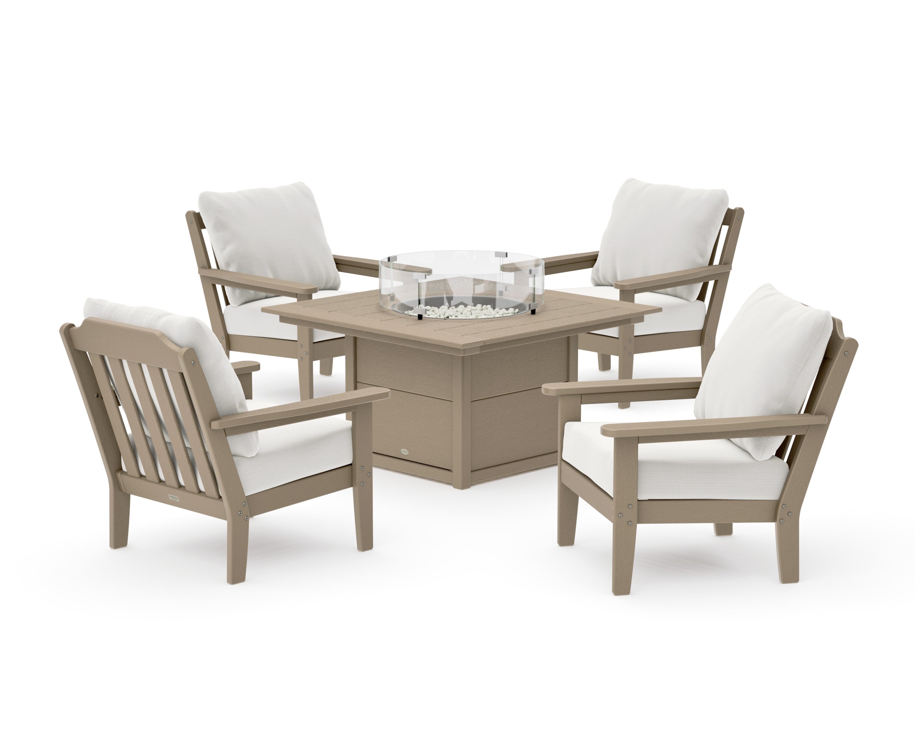 Cottage 5-Piece Deep Seating Set with Fire Pit Table in Vintage Sahara / Natural Linen