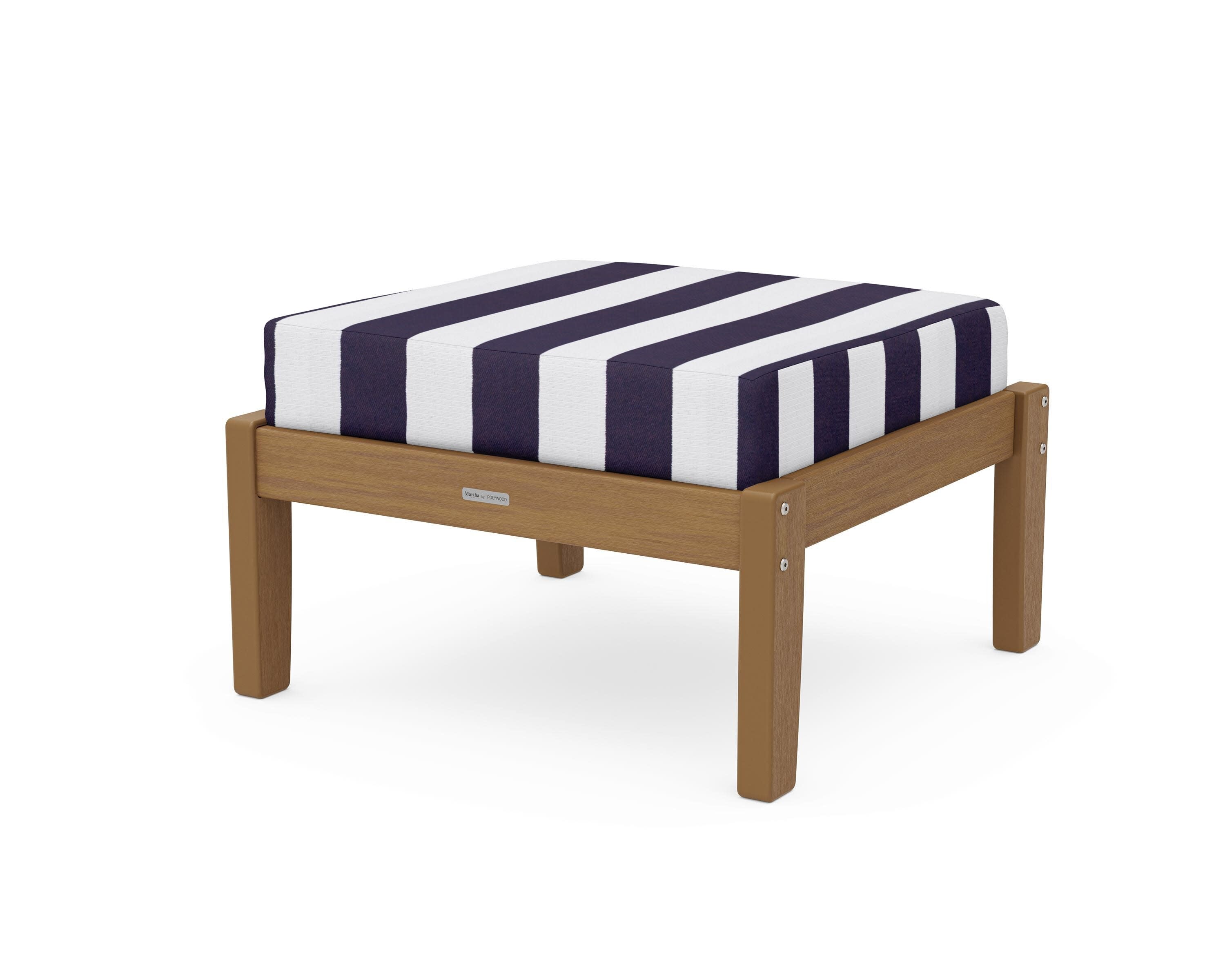 Chinoiserie Deep Seating Ottoman in Natural / Cabana Stripe Navy