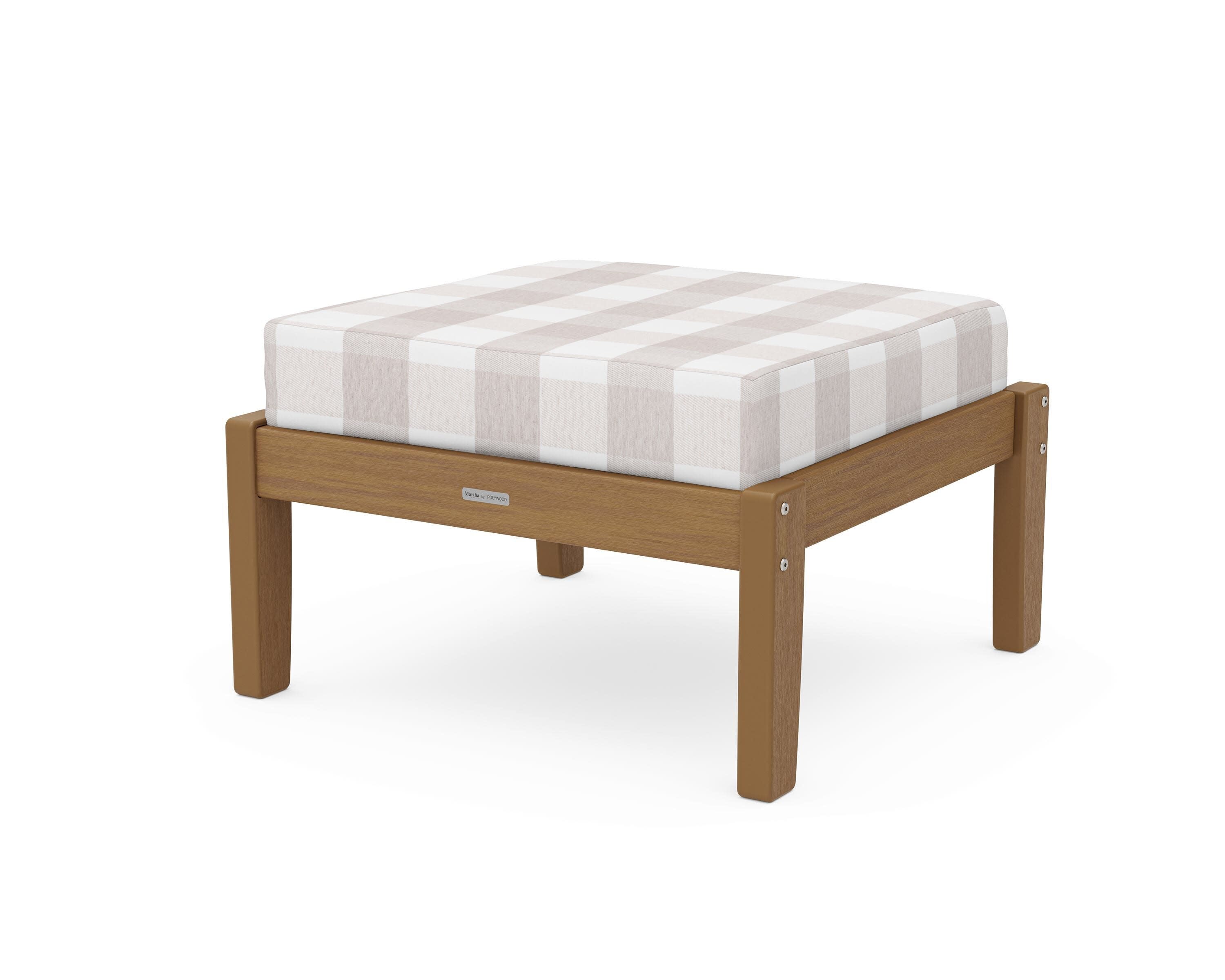 Chinoiserie Deep Seating Ottoman in Natural / Buffalo Plaid Dune Burlap