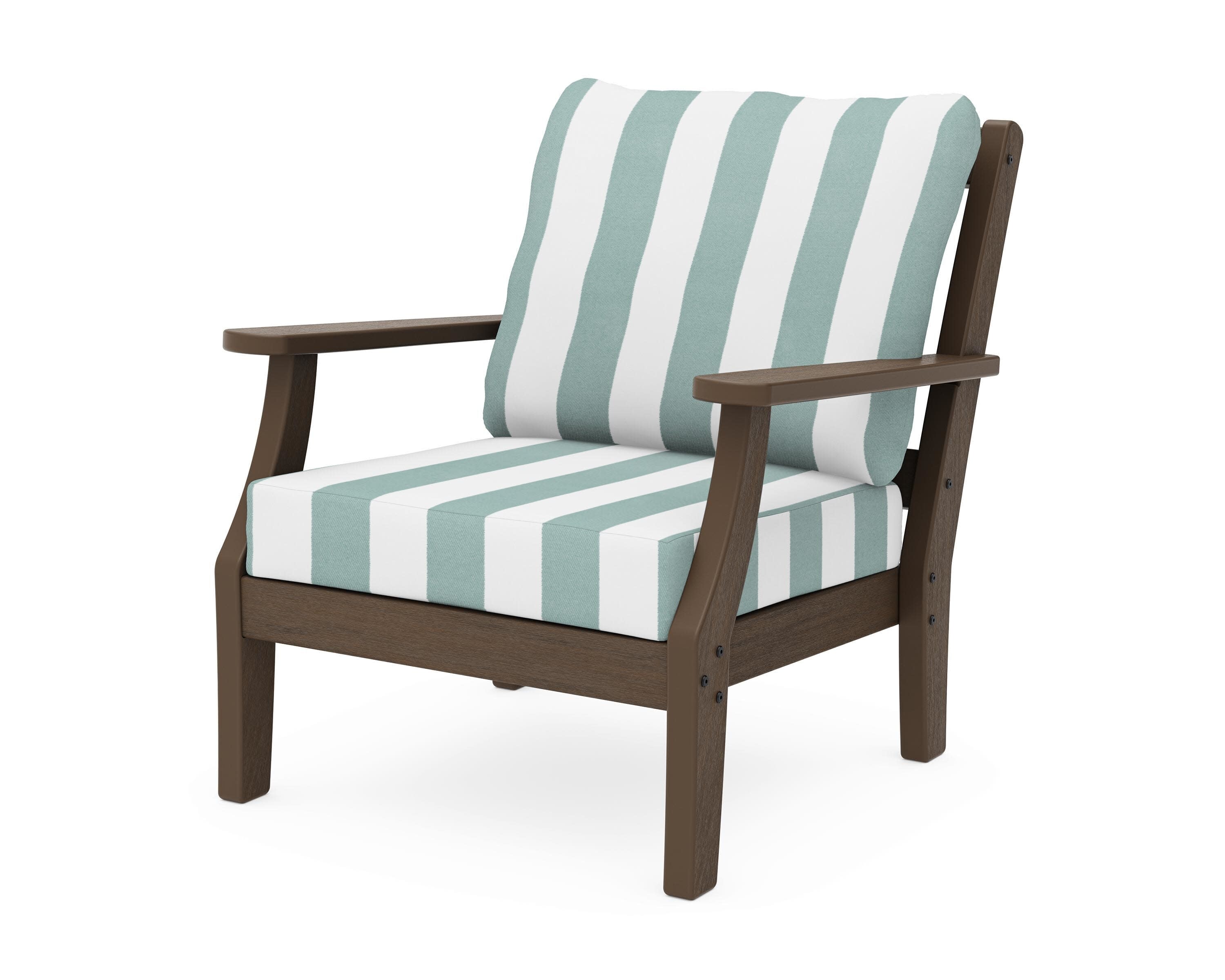 Chinoiserie Deep Seating Chair in Kona / Cabana Stripe Glacier Spa