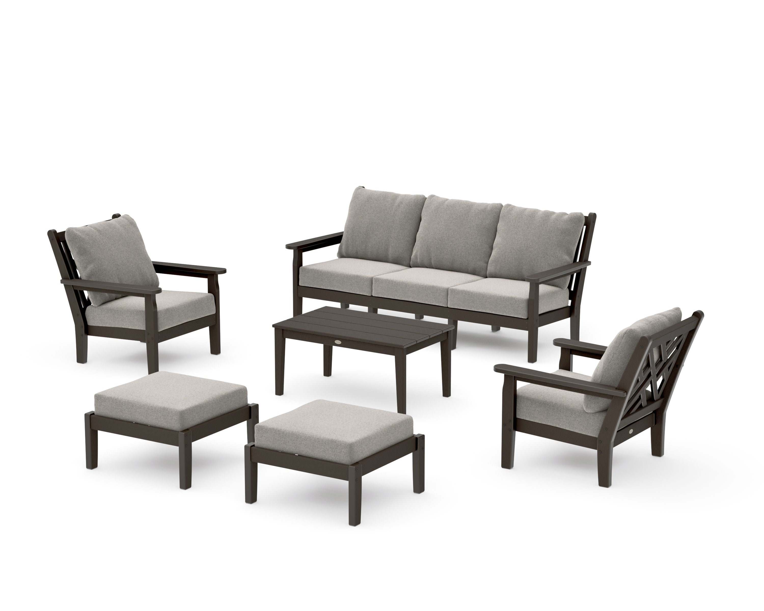Chippendale 6-Piece Lounge Sofa Set in Vintage Coffee / Weathered Tweed