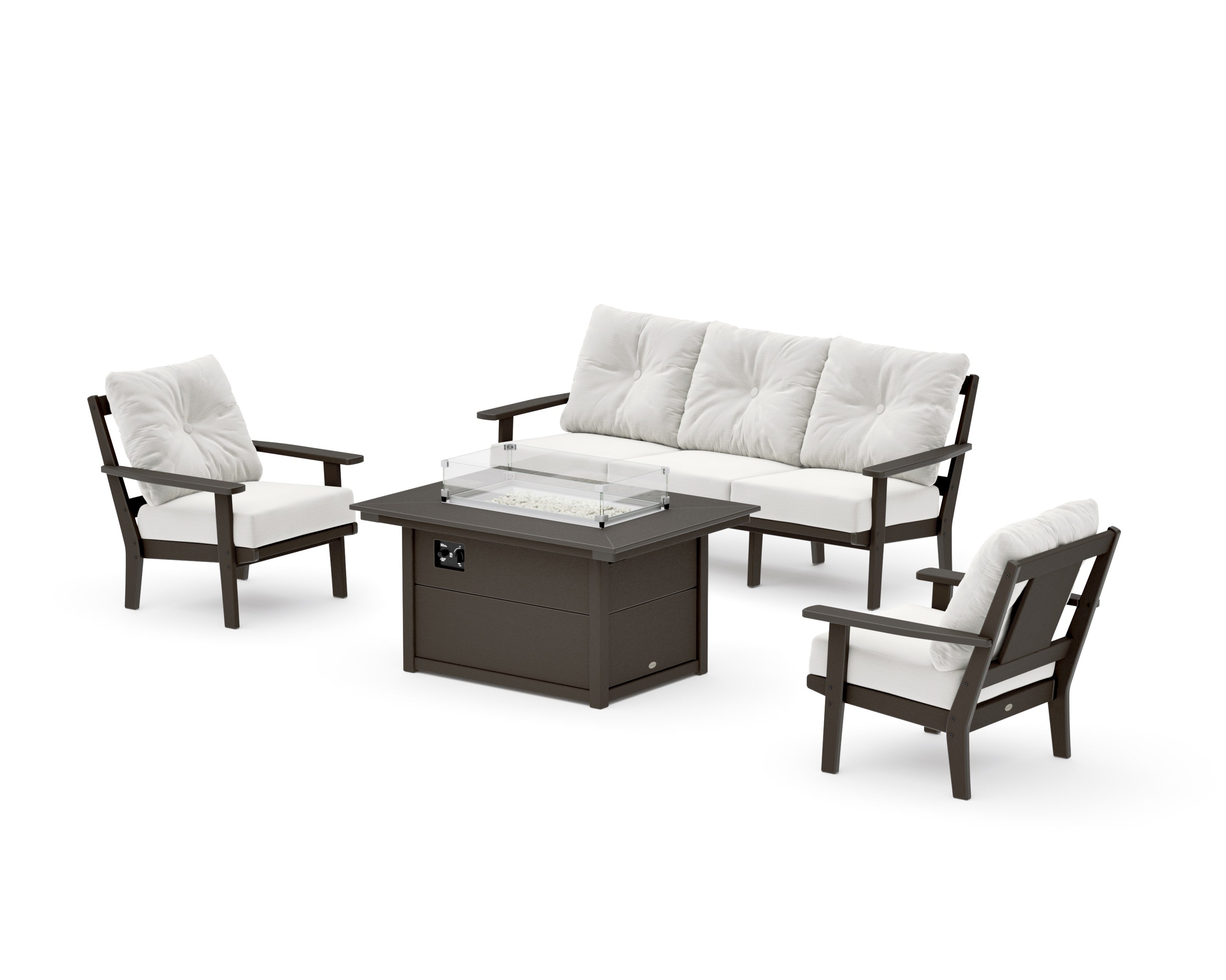 Prairie Deep Seating Fire Pit Table Set in Vintage Coffee / Natural Linen