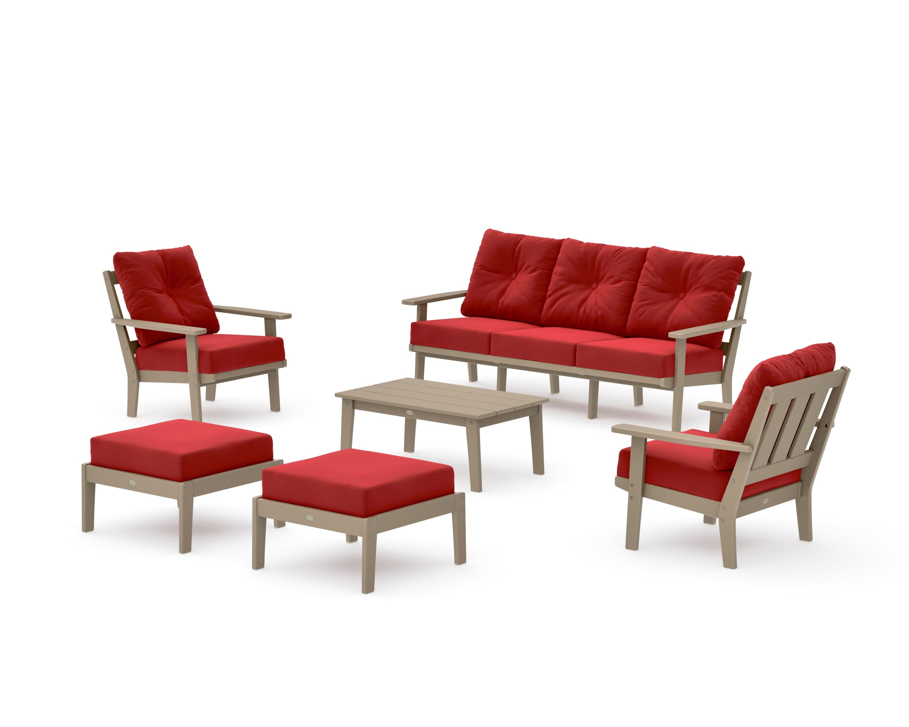 Oxford 6-Piece Lounge Sofa Set in Vintage Sahara / Crimson Linen