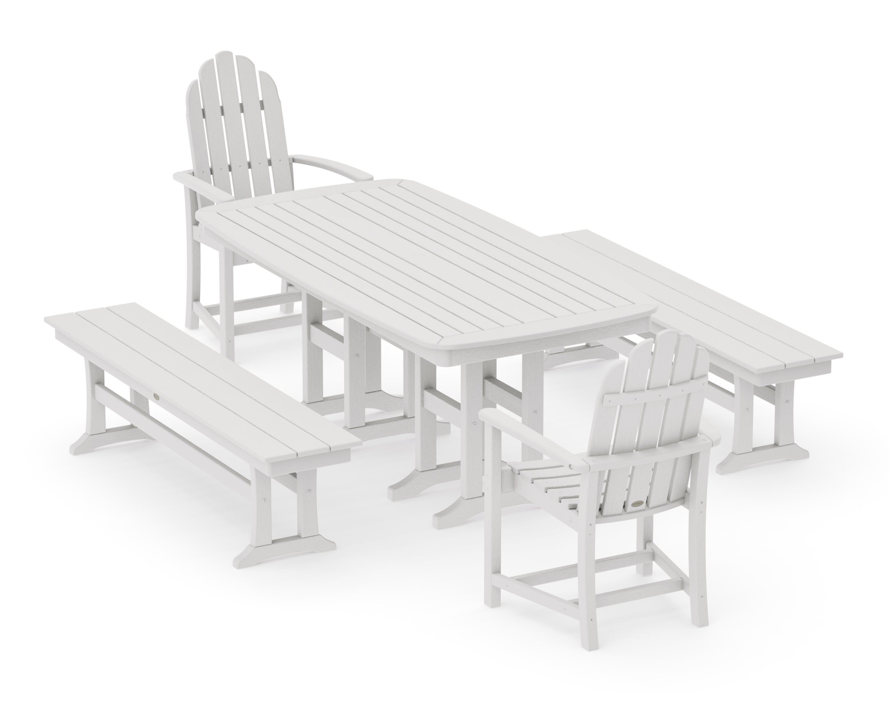 Classic Adirondack 5-Piece Dining Set with Benches in Vintage White