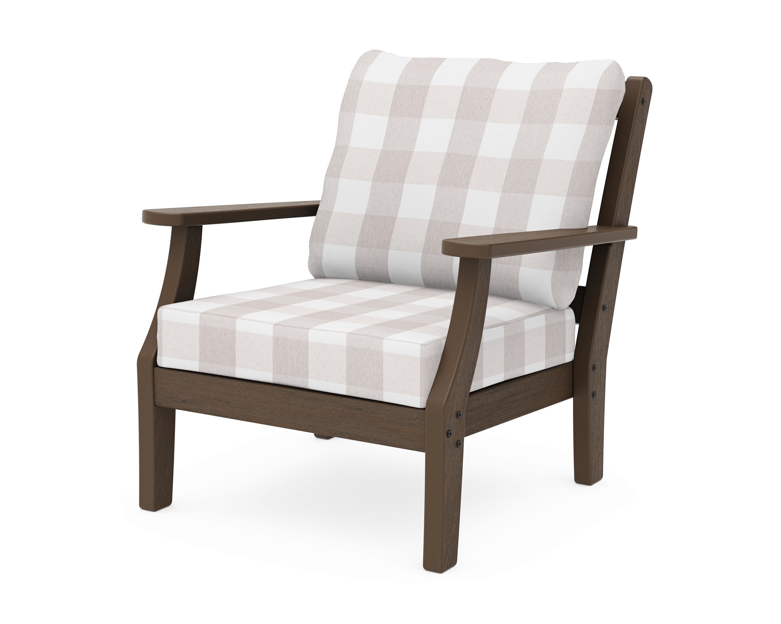 Chinoiserie Deep Seating Chair in Kona / Buffalo Plaid Dune Burlap