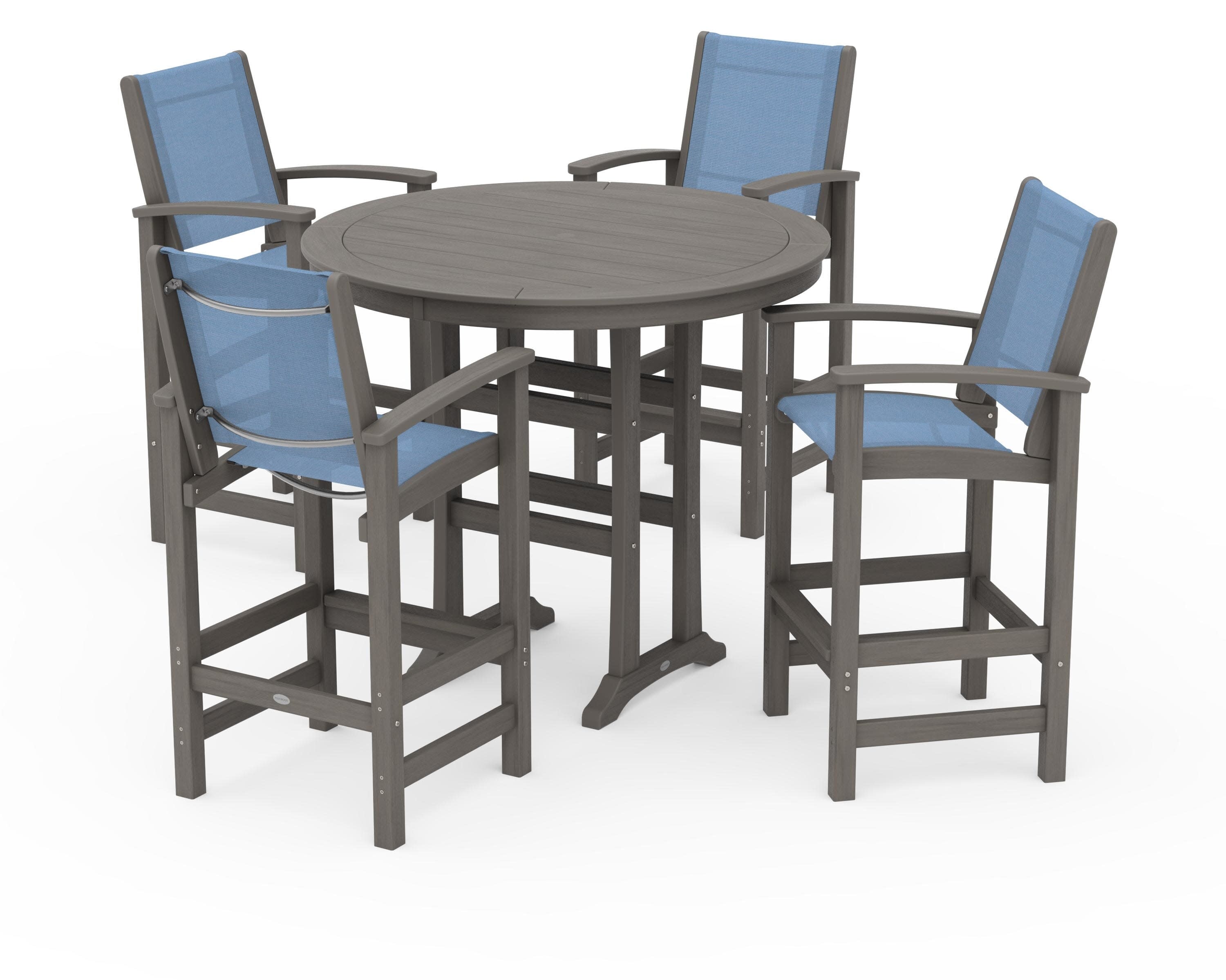 Coastal 5-Piece Nautical Trestle Bar Set in Driftwood / Poolside Sling