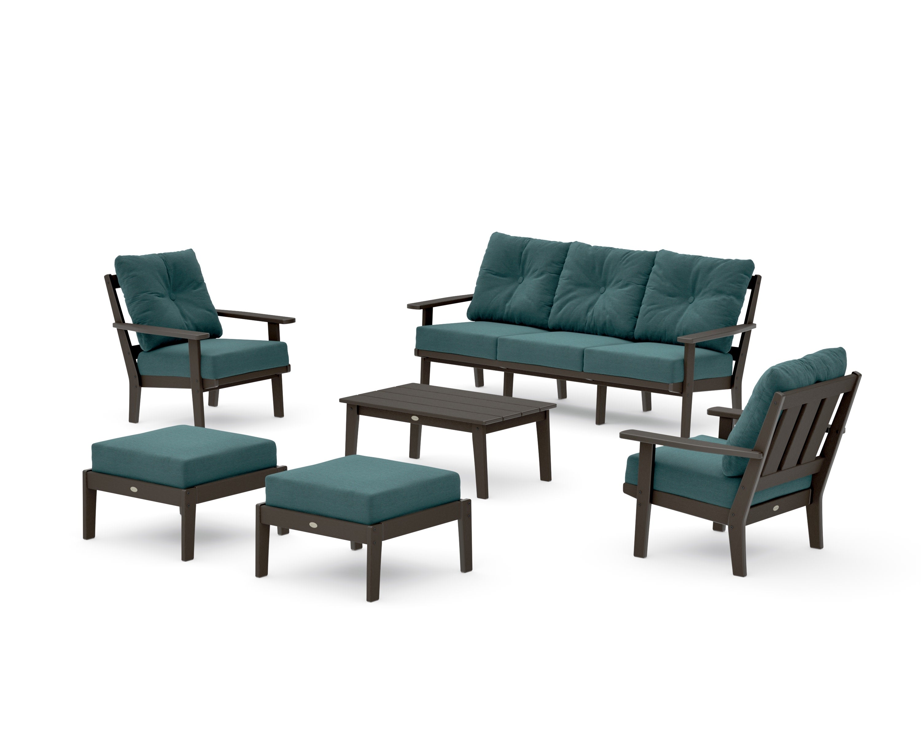 Oxford 6-Piece Lounge Sofa Set in Vintage Coffee / Ocean Teal