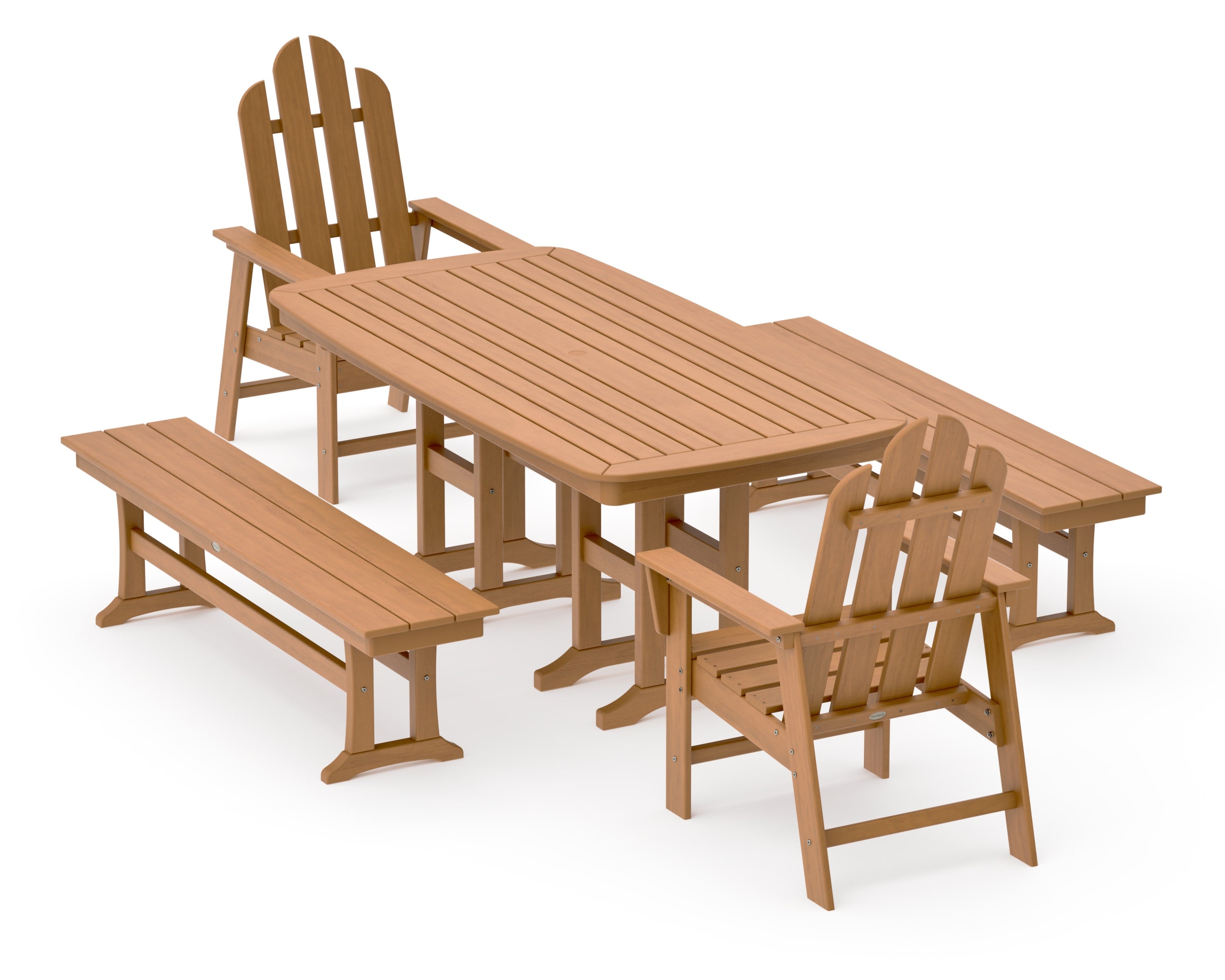 Long Island 5-Piece Dining Set with Benches in Natural