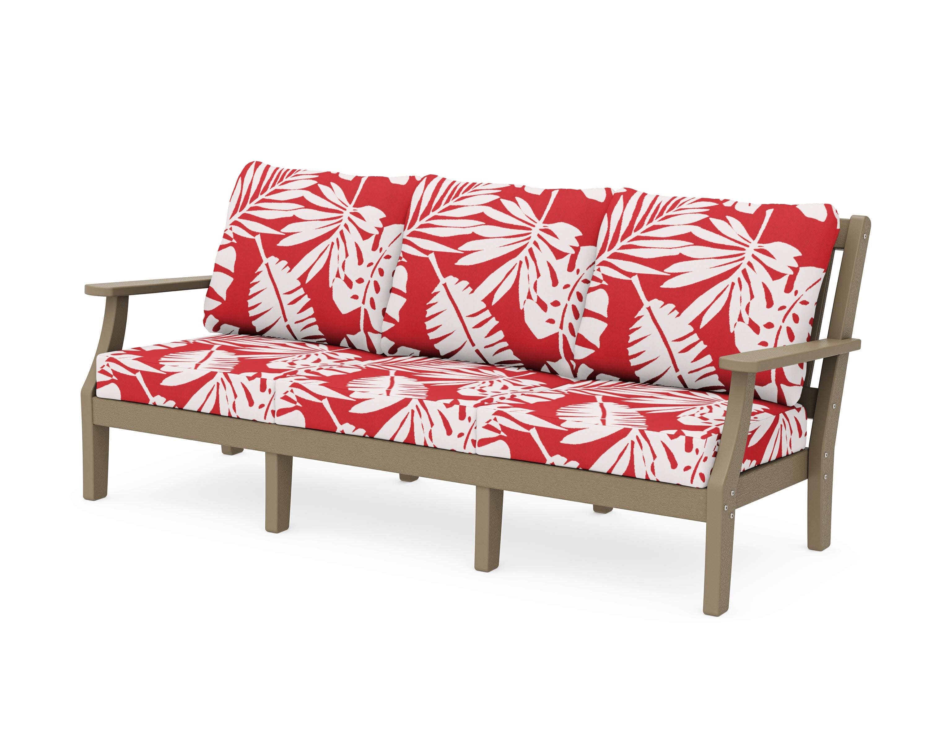 Chinoiserie Deep Seating Sofa in Vintage Sahara / Leaf Crimson