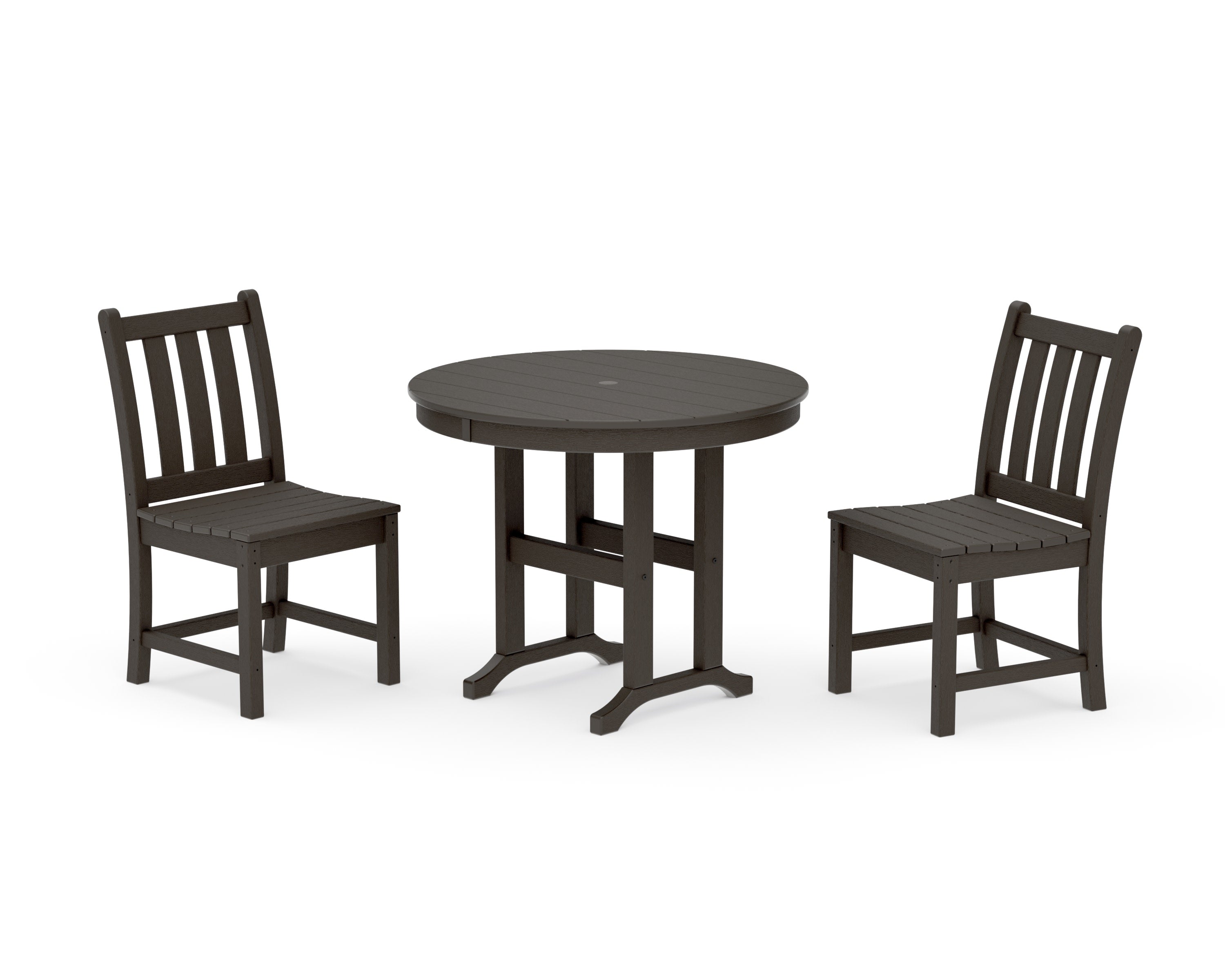 Traditional Garden Side Chair 3-Piece Round Dining Set in Vintage Coffee