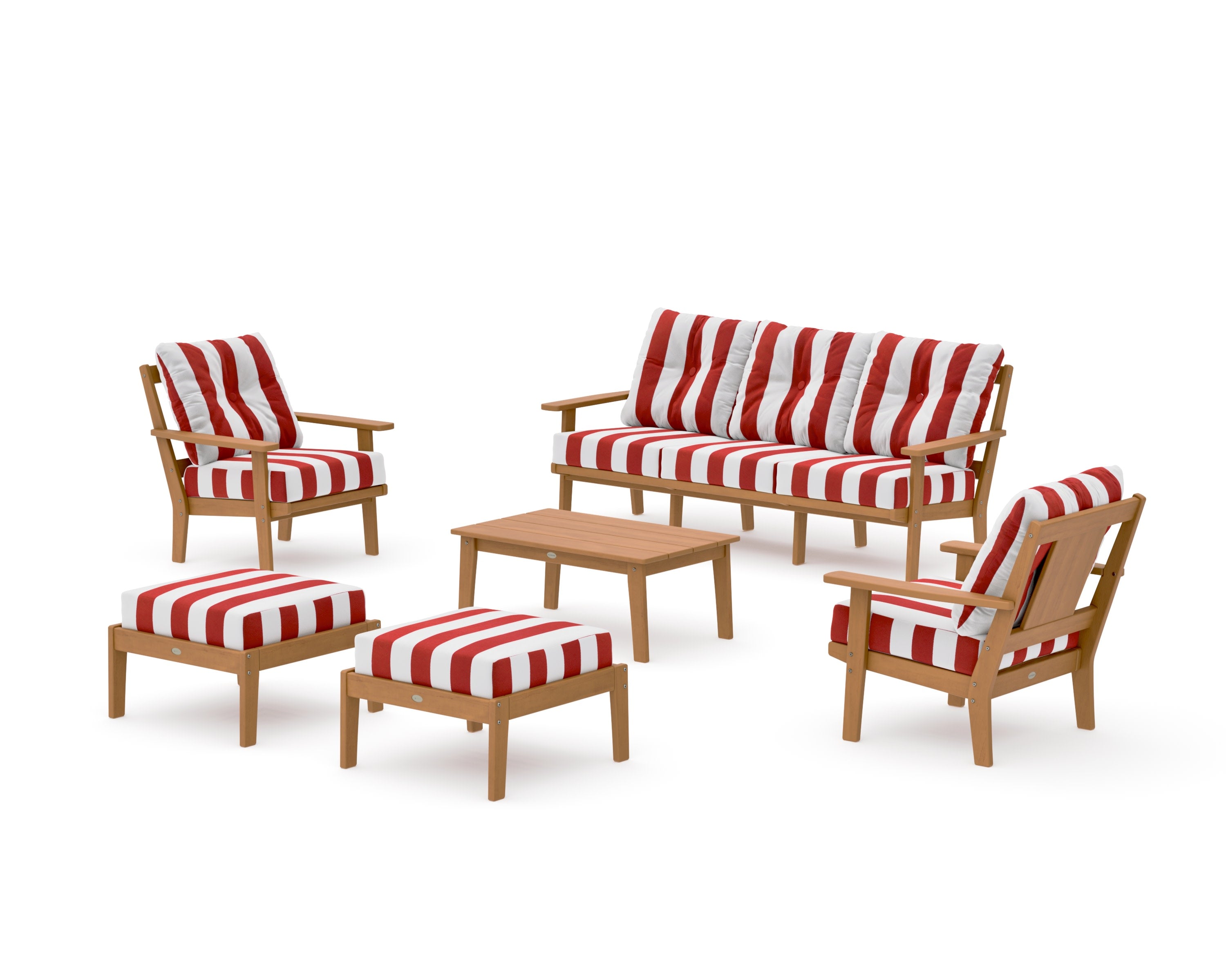Prairie 6-Piece Lounge Sofa Set in Natural / Cabana Stripe Crimson