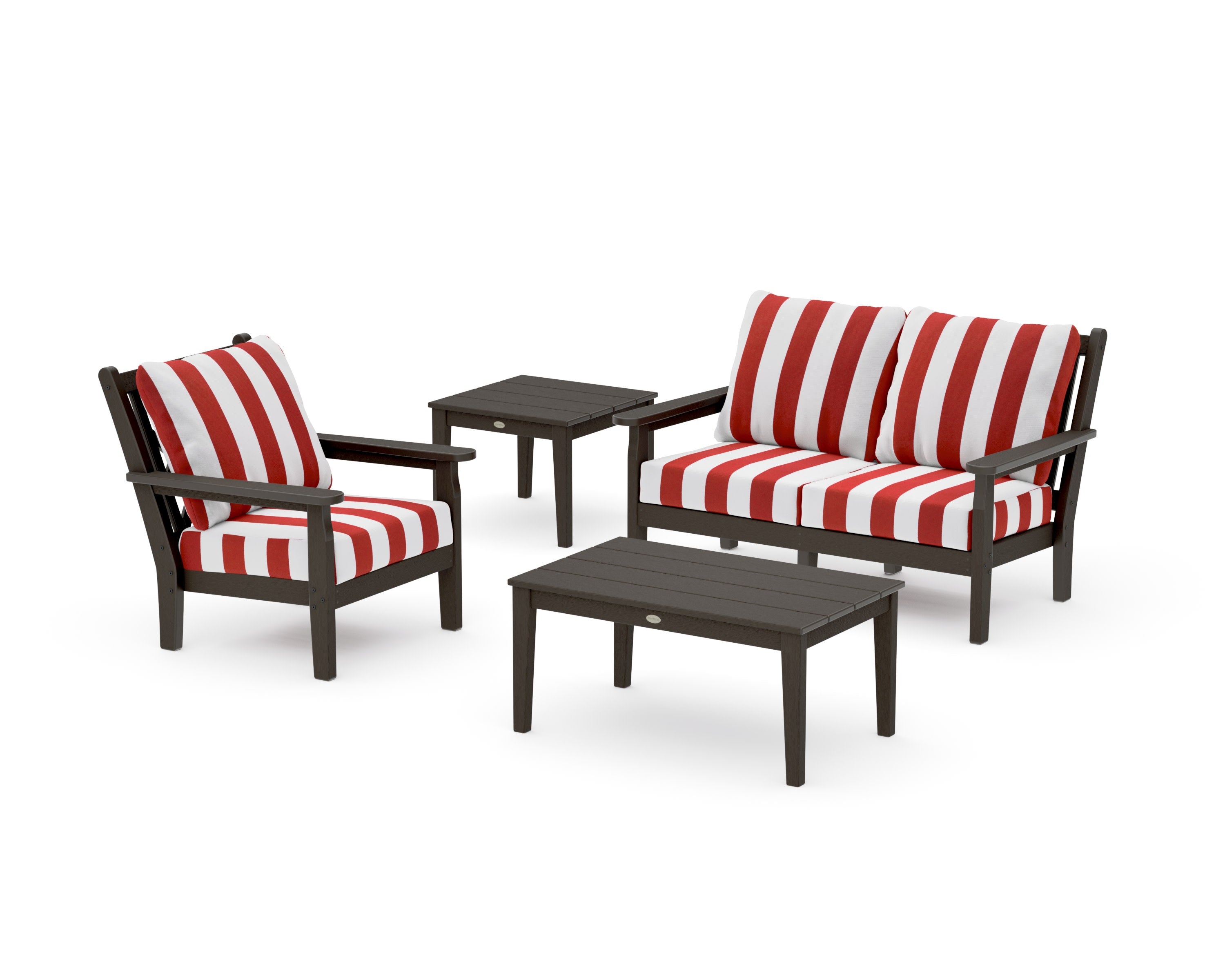 Chippendale 4-Piece Deep Seating Set in Vintage Coffee / Cabana Stripe Crimson