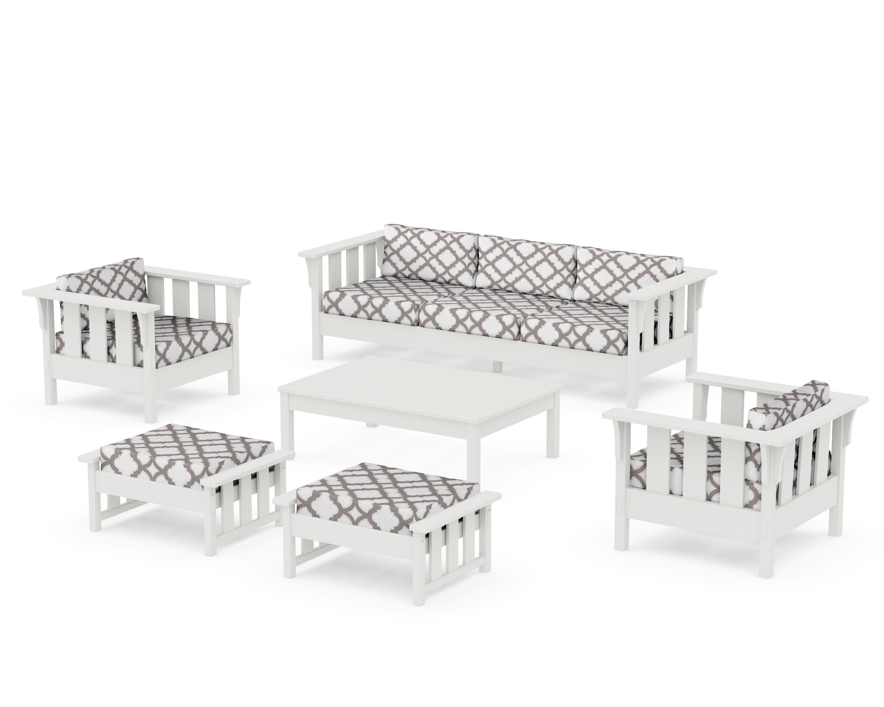 Acadia 6-Piece Lounge Sofa Set in Vintage White / Trellis Grey Mist