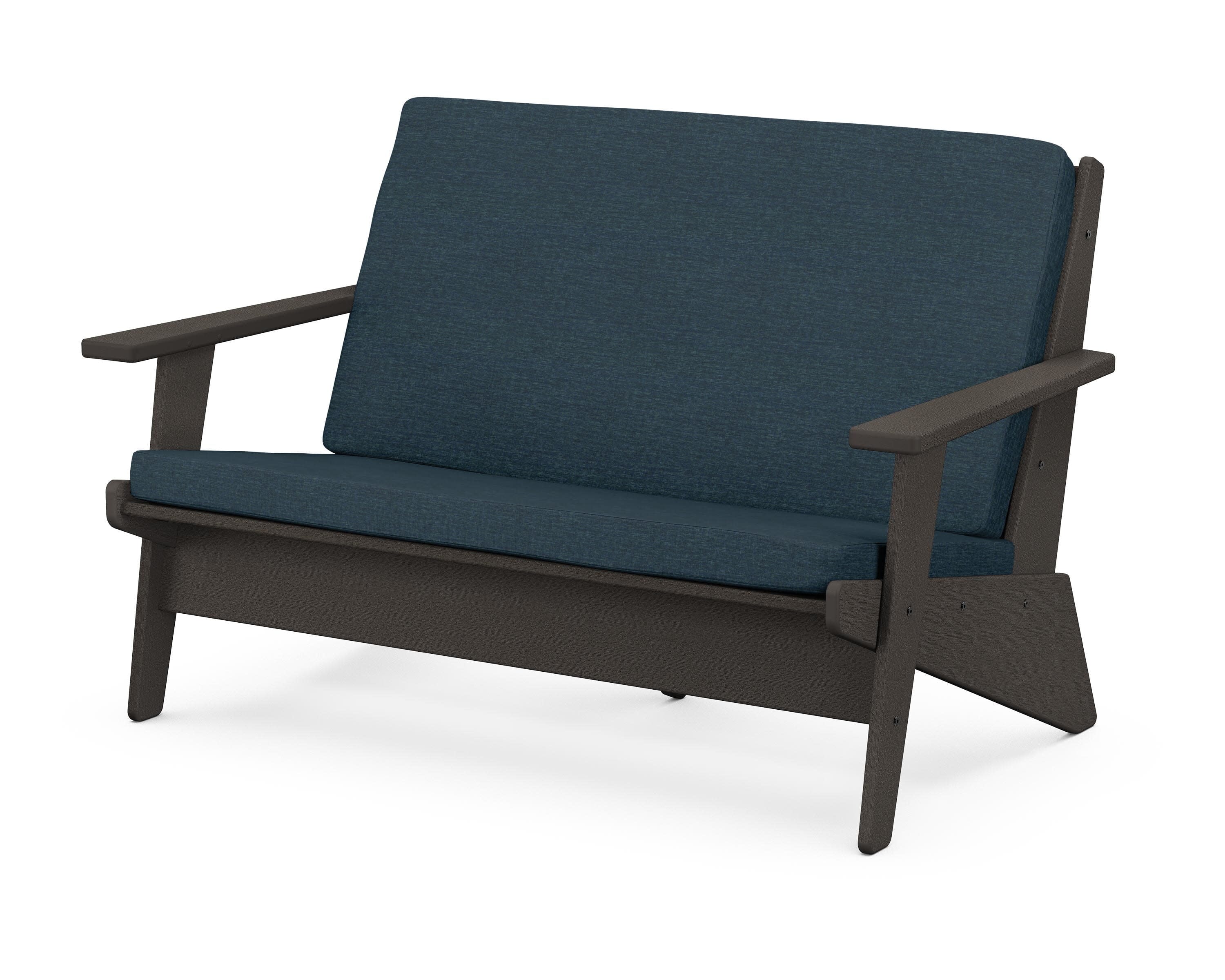 Riviera Modern Lounge Loveseat in Vintage Coffee / Platform Indigo