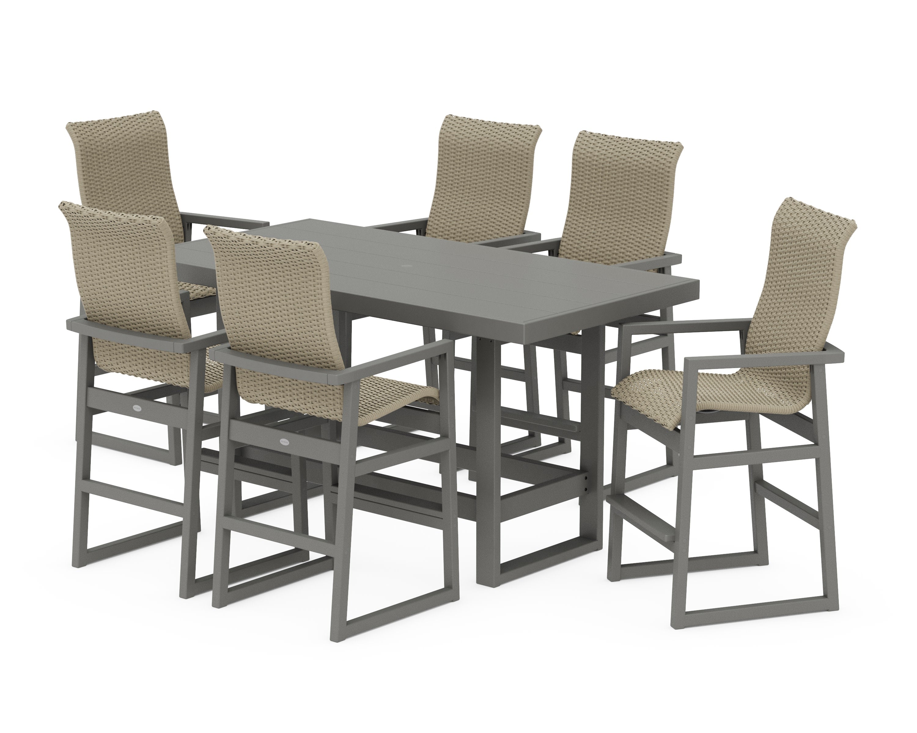 EDGE Woven Highback Arm Chair 7-Piece Bar Set in Slate Grey / Dune Grass