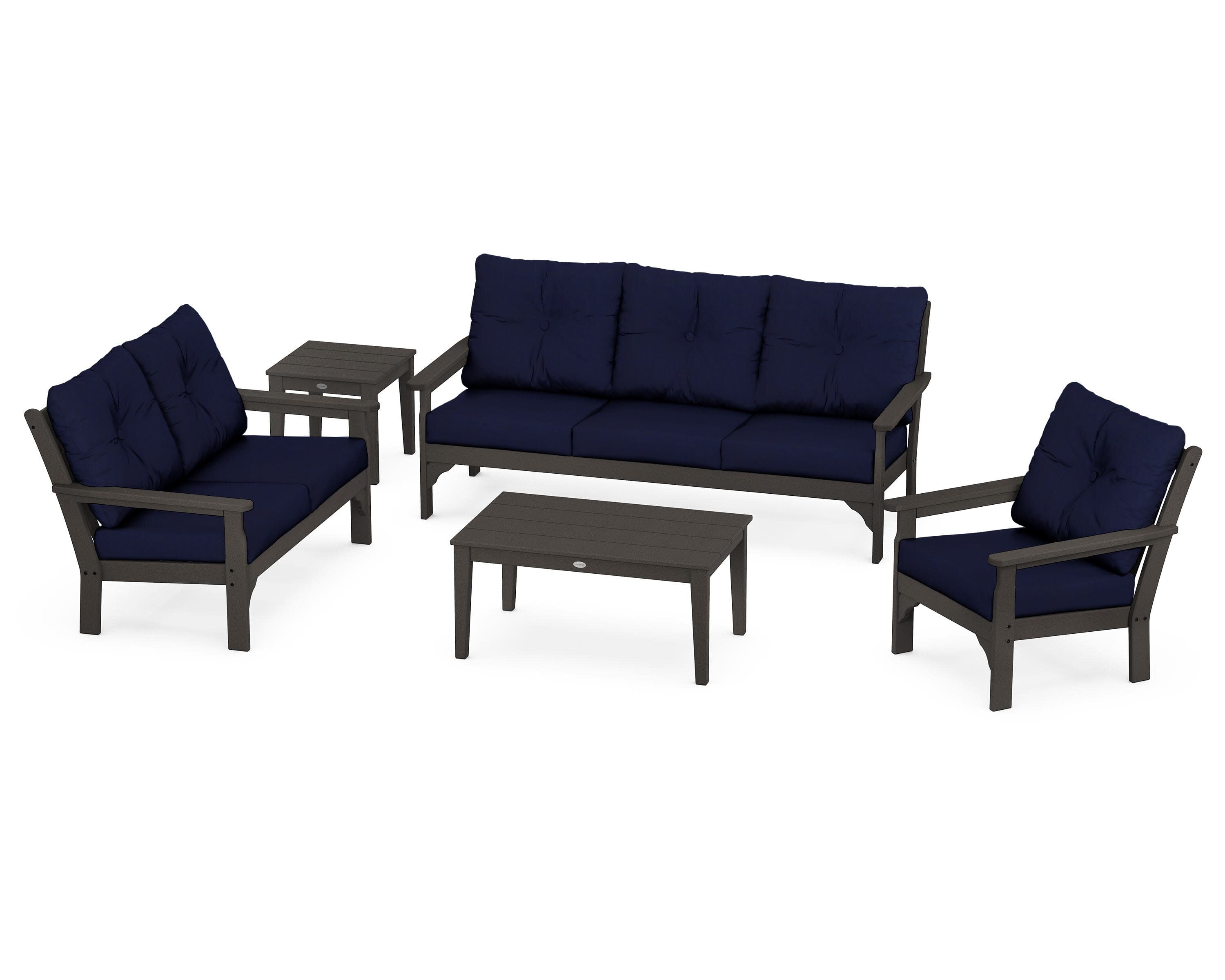 Vineyard 5 Piece Deep Seating Set in Vintage Coffee / Navy
