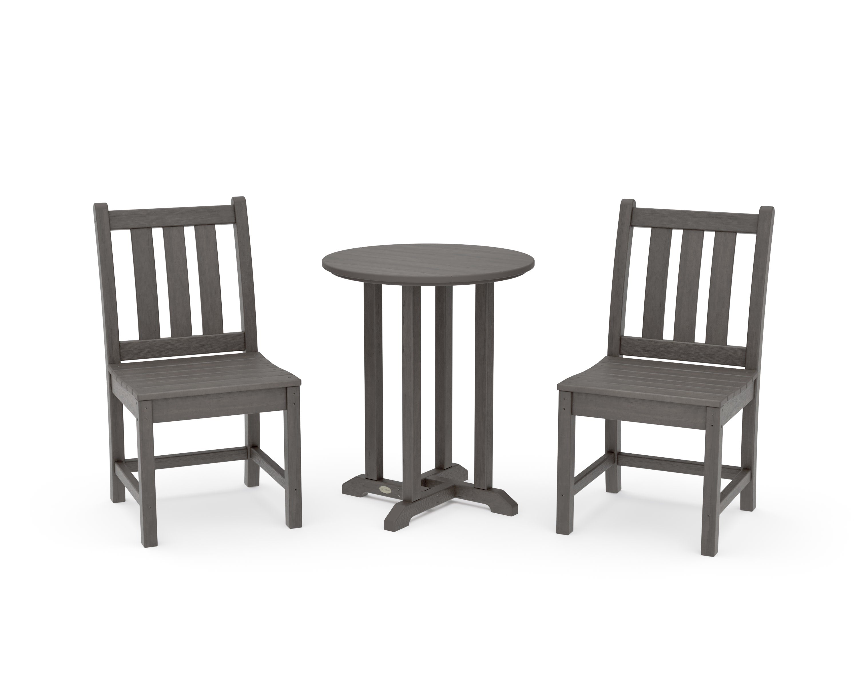 Traditional Garden Side Chair 3-Piece Round Bistro Dining Set in Driftwood