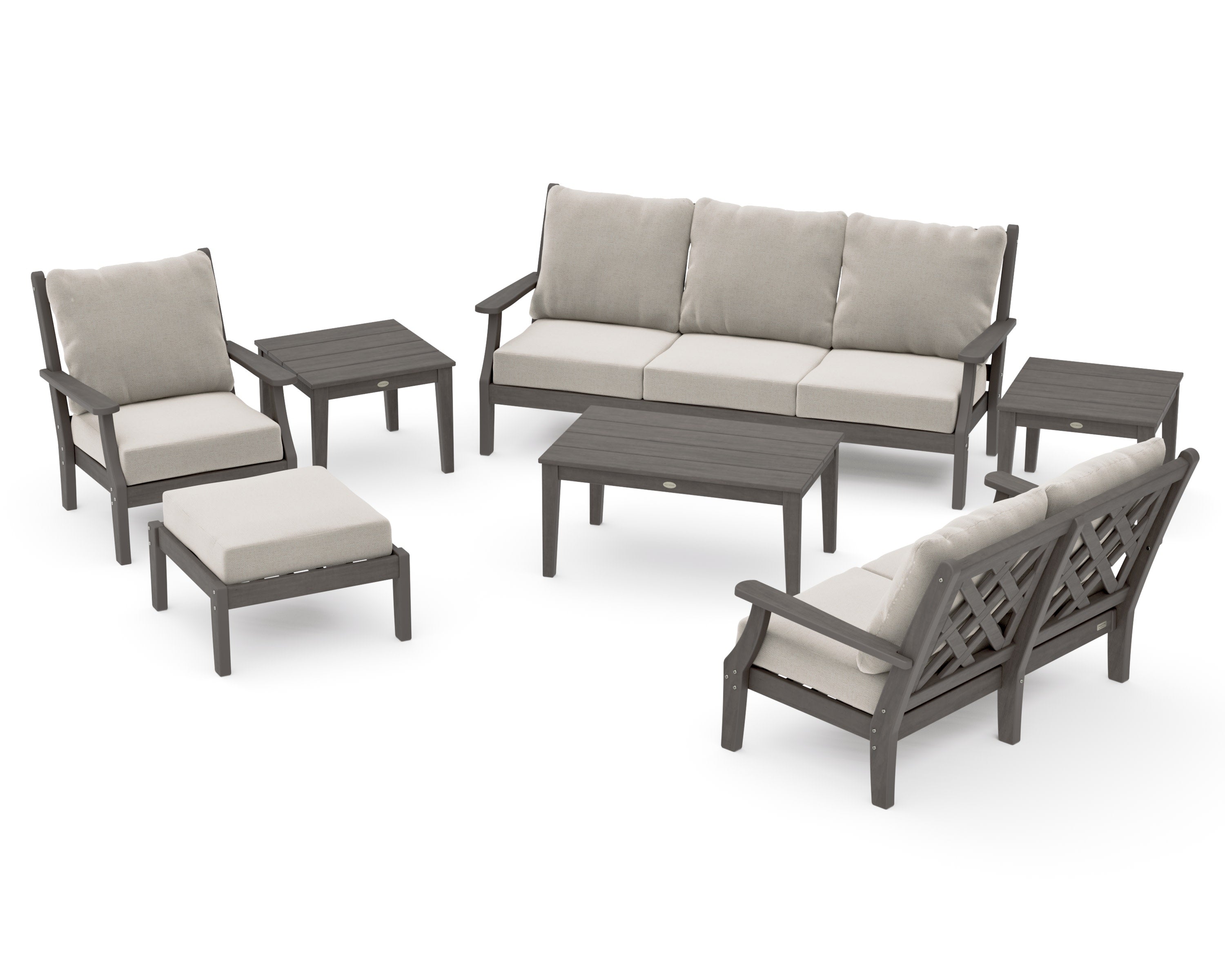 Wovendale 7-Piece Deep Seating Set in Driftwood / Dune Burlap