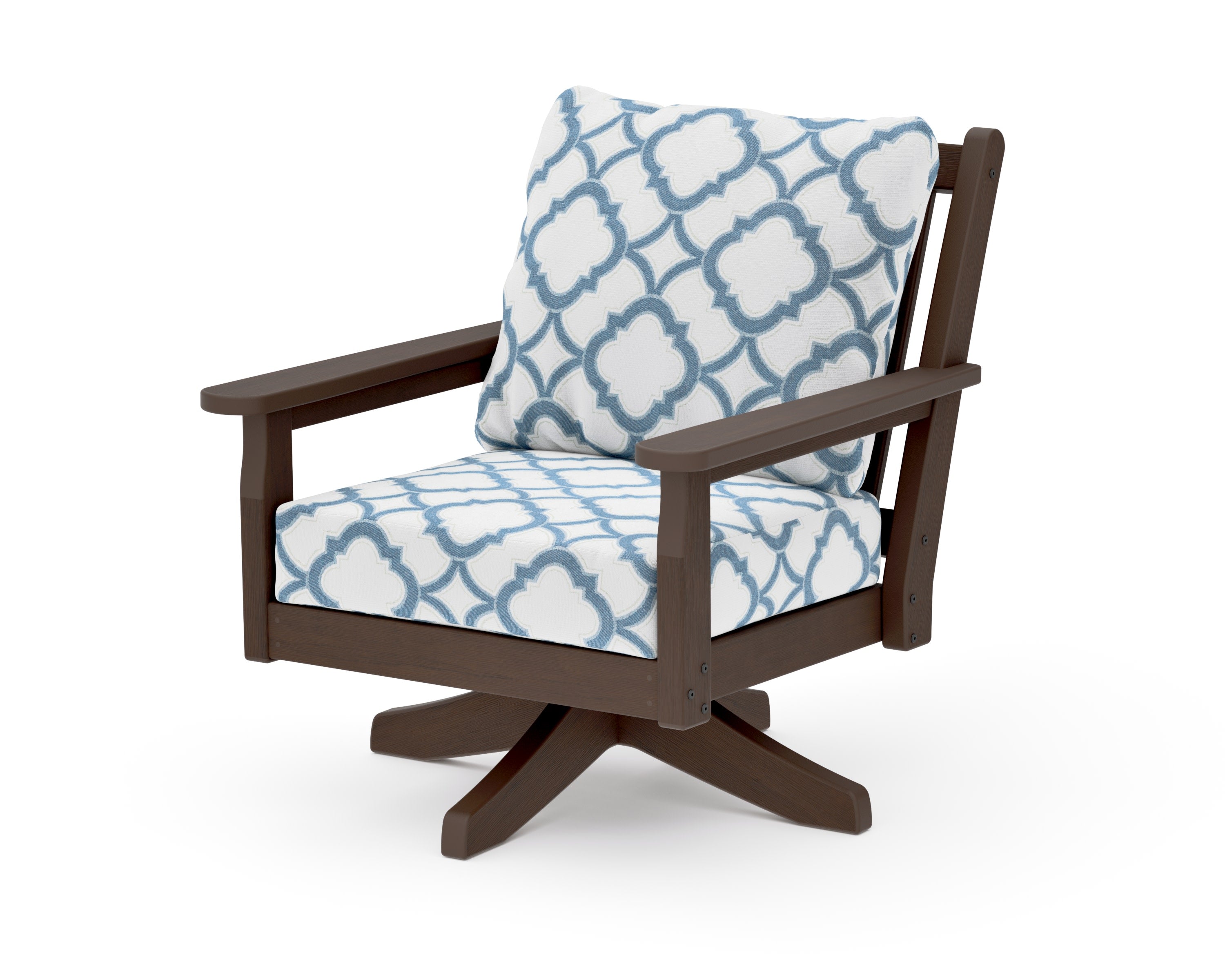 Chippendale Deep Seating Swivel Chair in Kona / Trellis Sky Blue