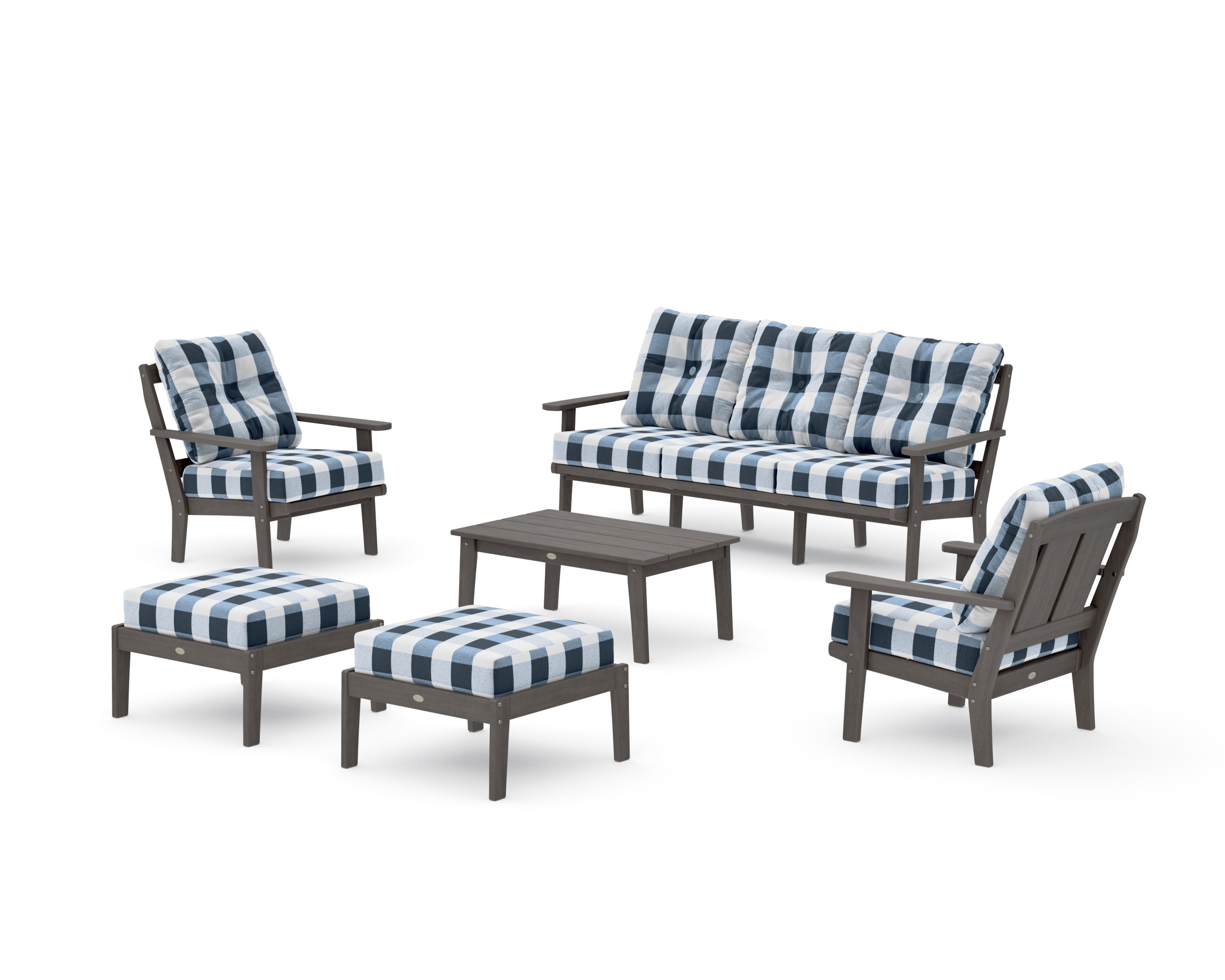 Mission 6-Piece Lounge Sofa Set in Driftwood / Buffalo Plaid Marine Indigo