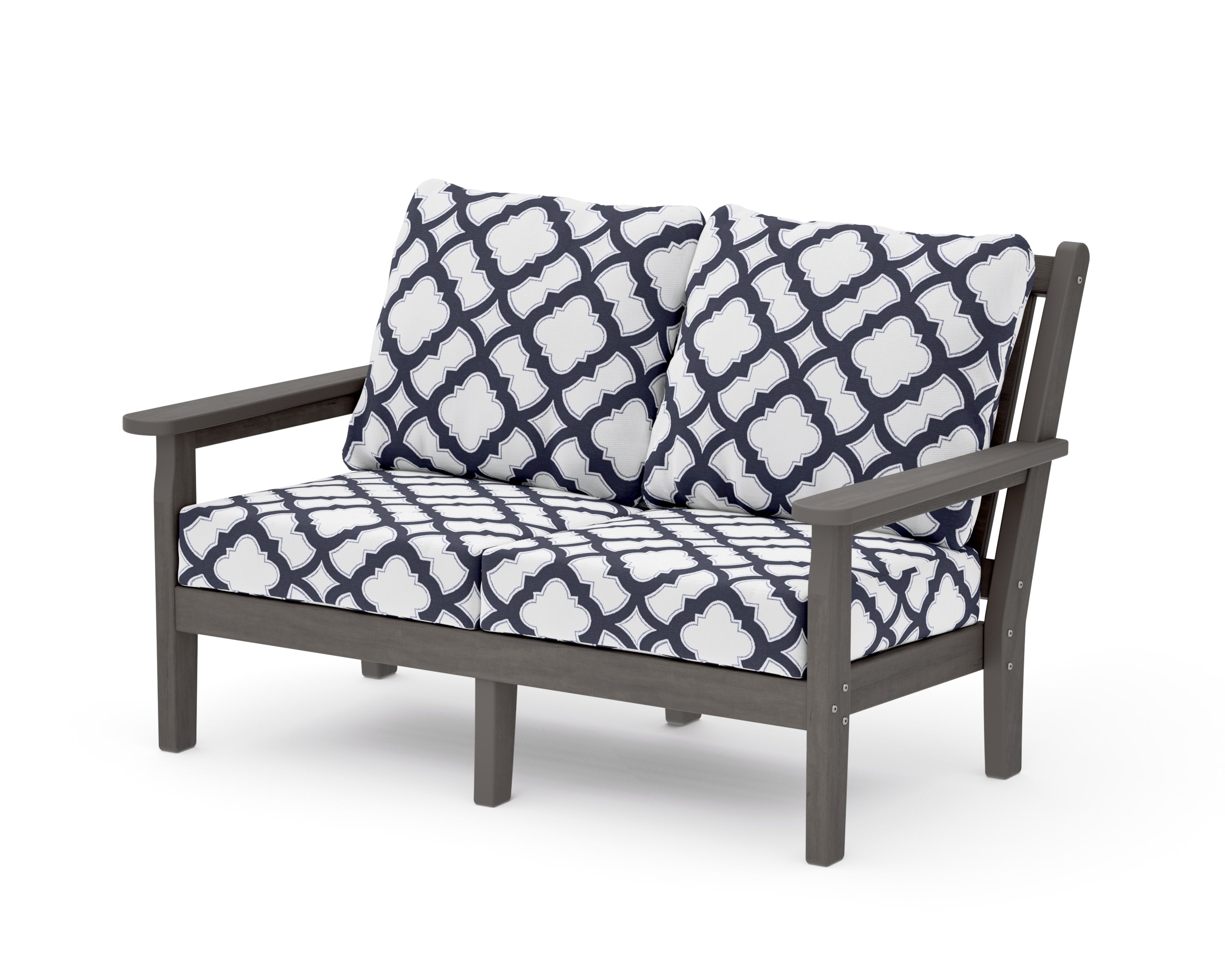 Chippendale Deep Seating Loveseat in Driftwood / Trellis Navy