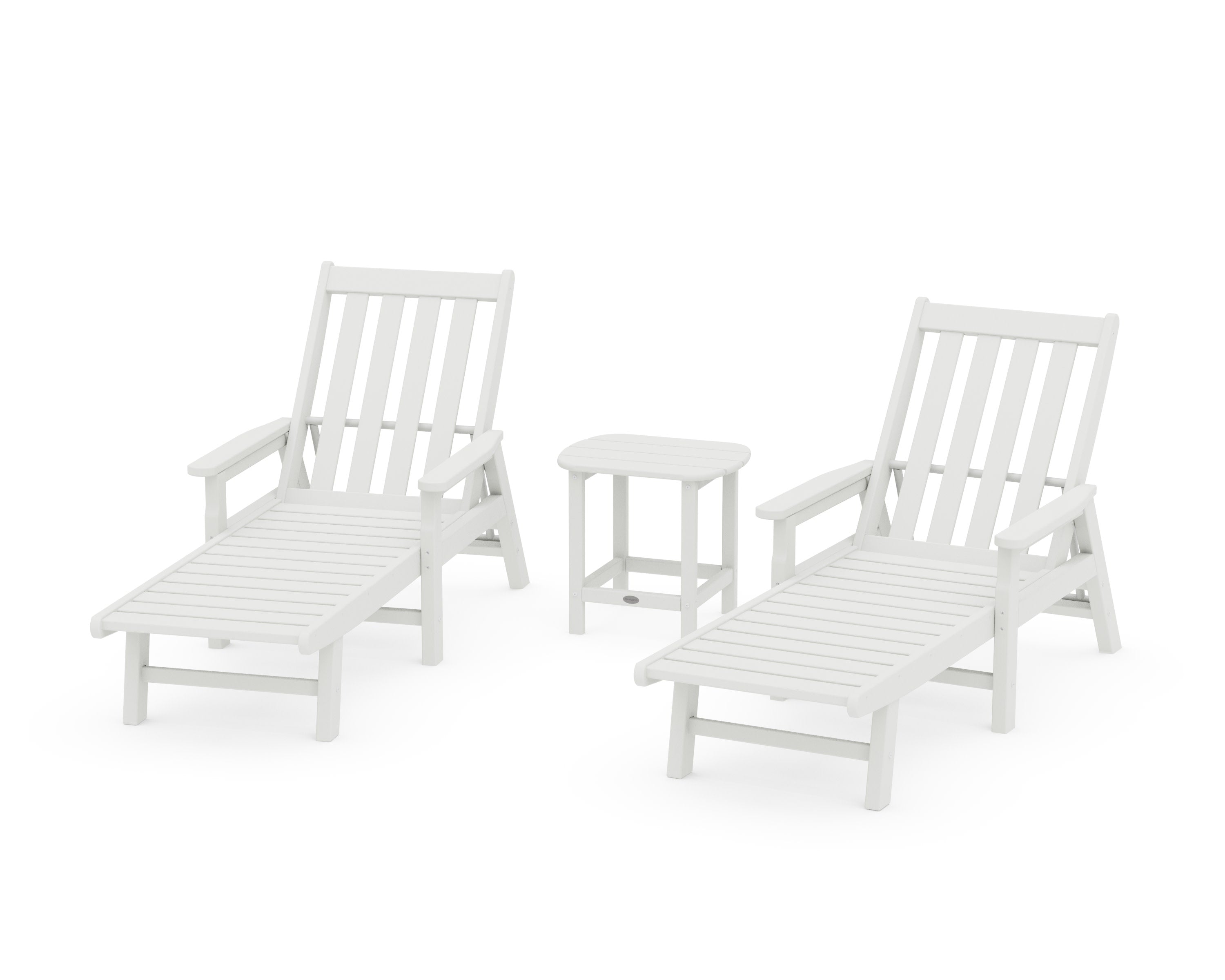 Vineyard 3-Piece Chaise with Arms Set in Vintage White