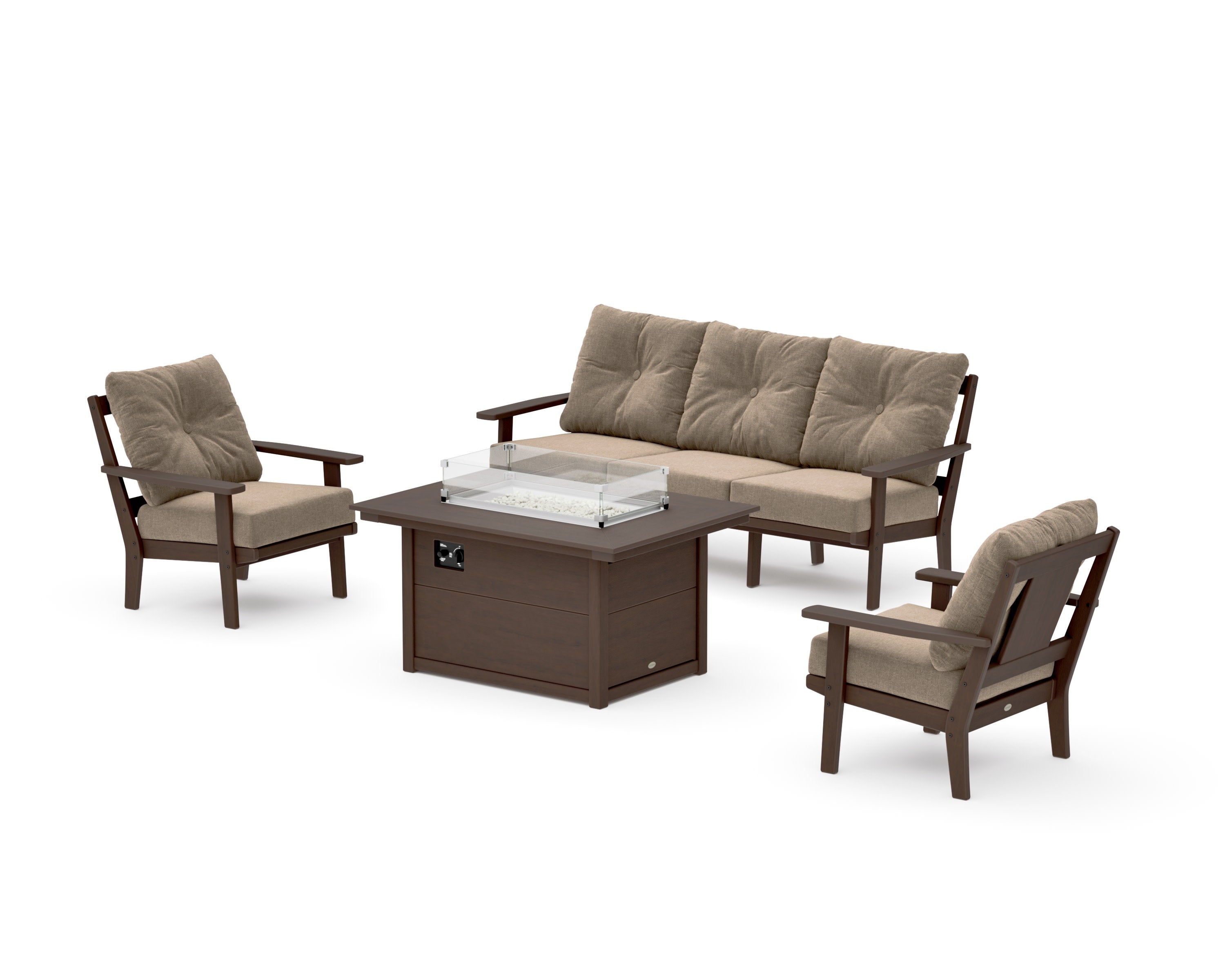 Prairie Deep Seating Fire Pit Table Set in Kona / Spiced Burlap