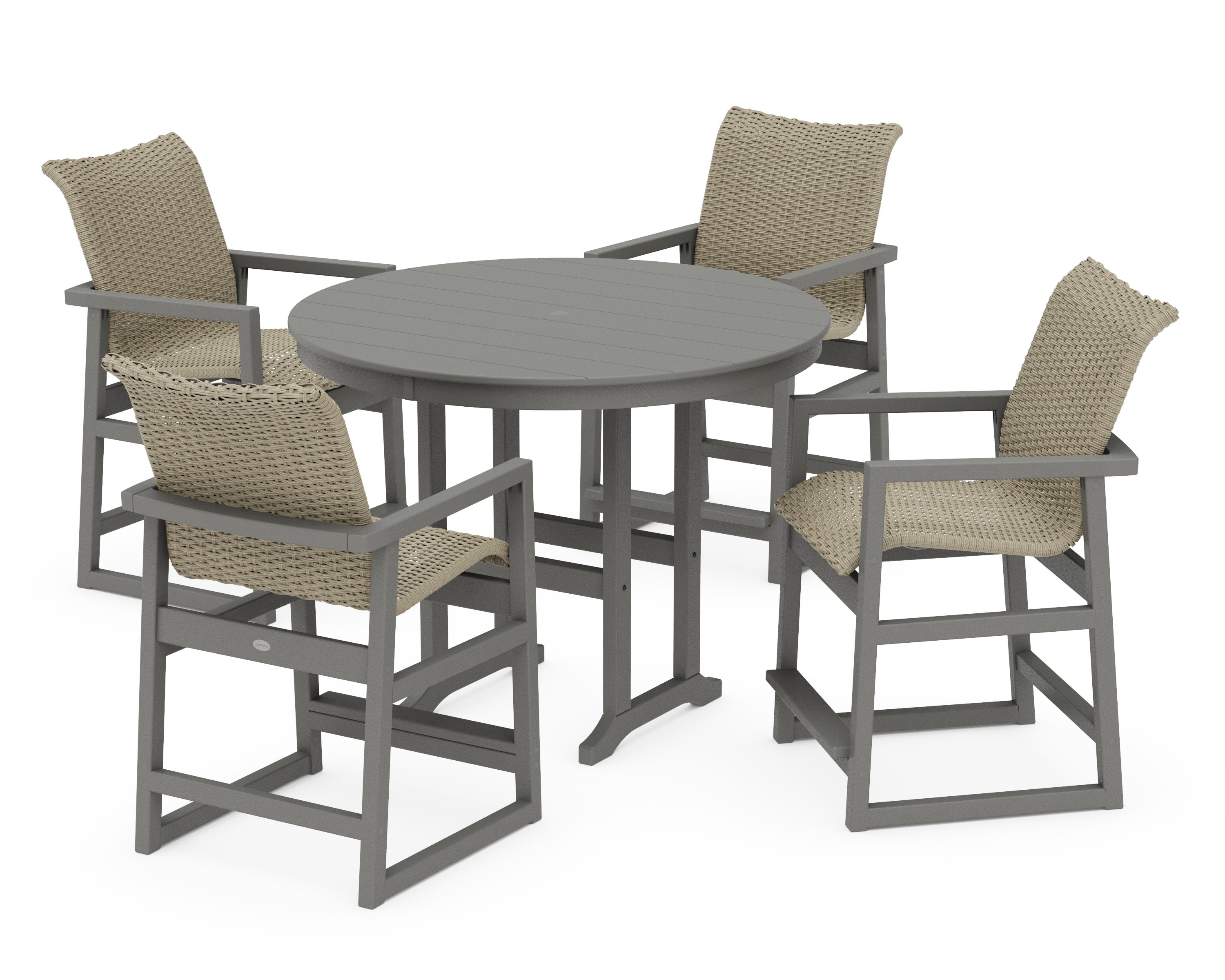 EDGE Woven 5-Piece Round Farmhouse Counter Set in Slate Grey / Dune Grass