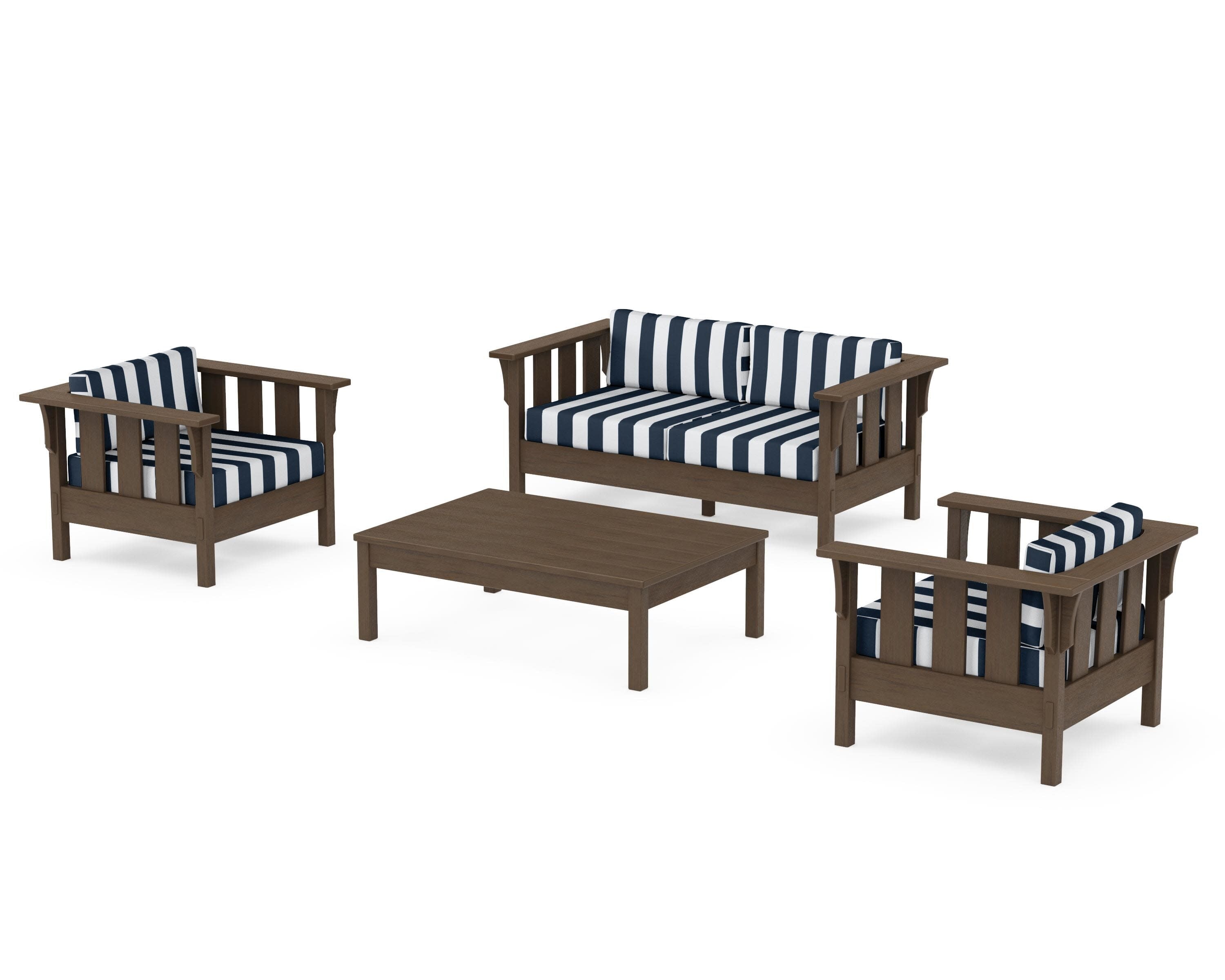 Acadia 4-Piece Deep Seating Set with Loveseat in Kona / Cabana Stripe Marine Indigo