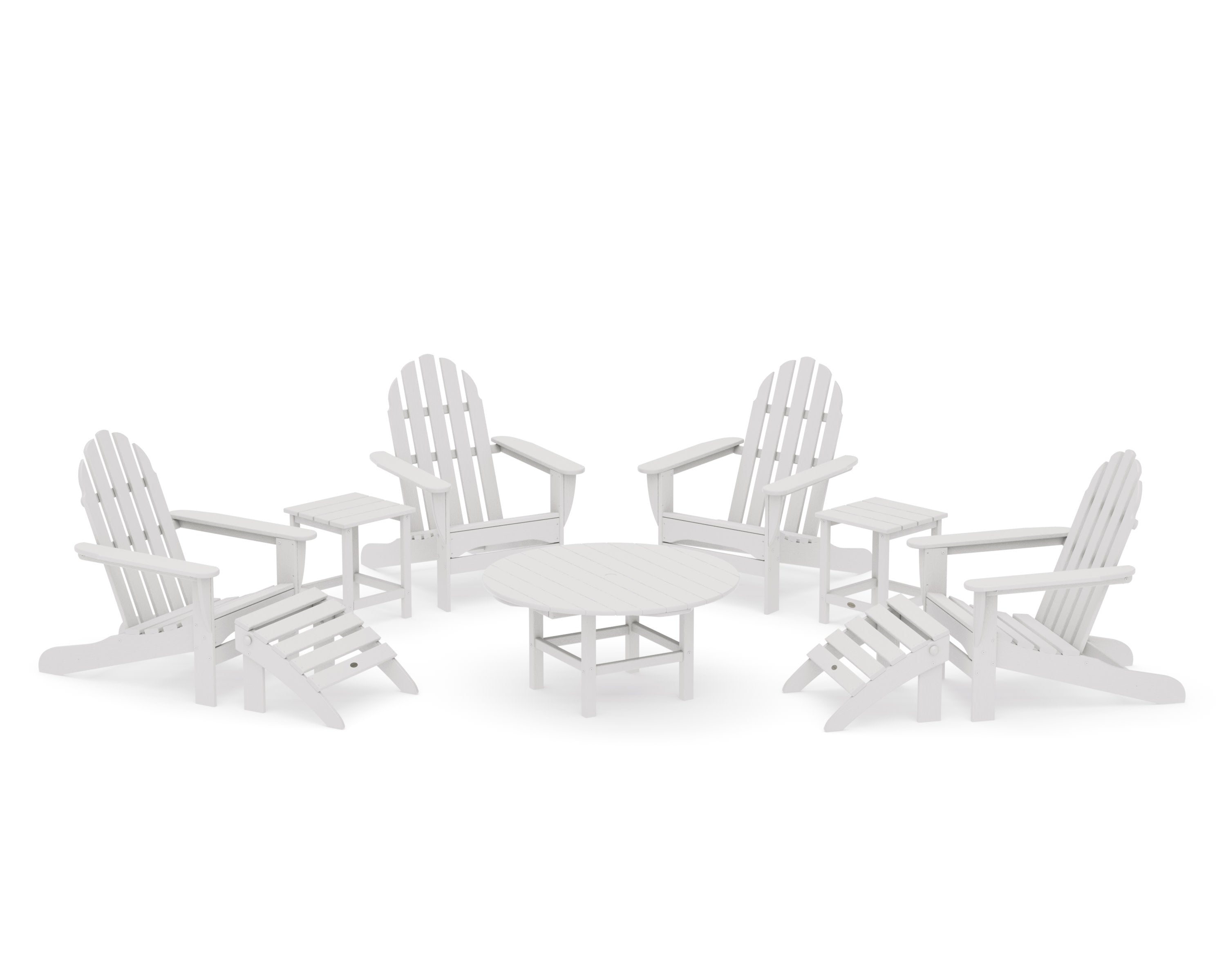 Classic Adirondack Chair 9-Piece Conversation Set in Vintage White