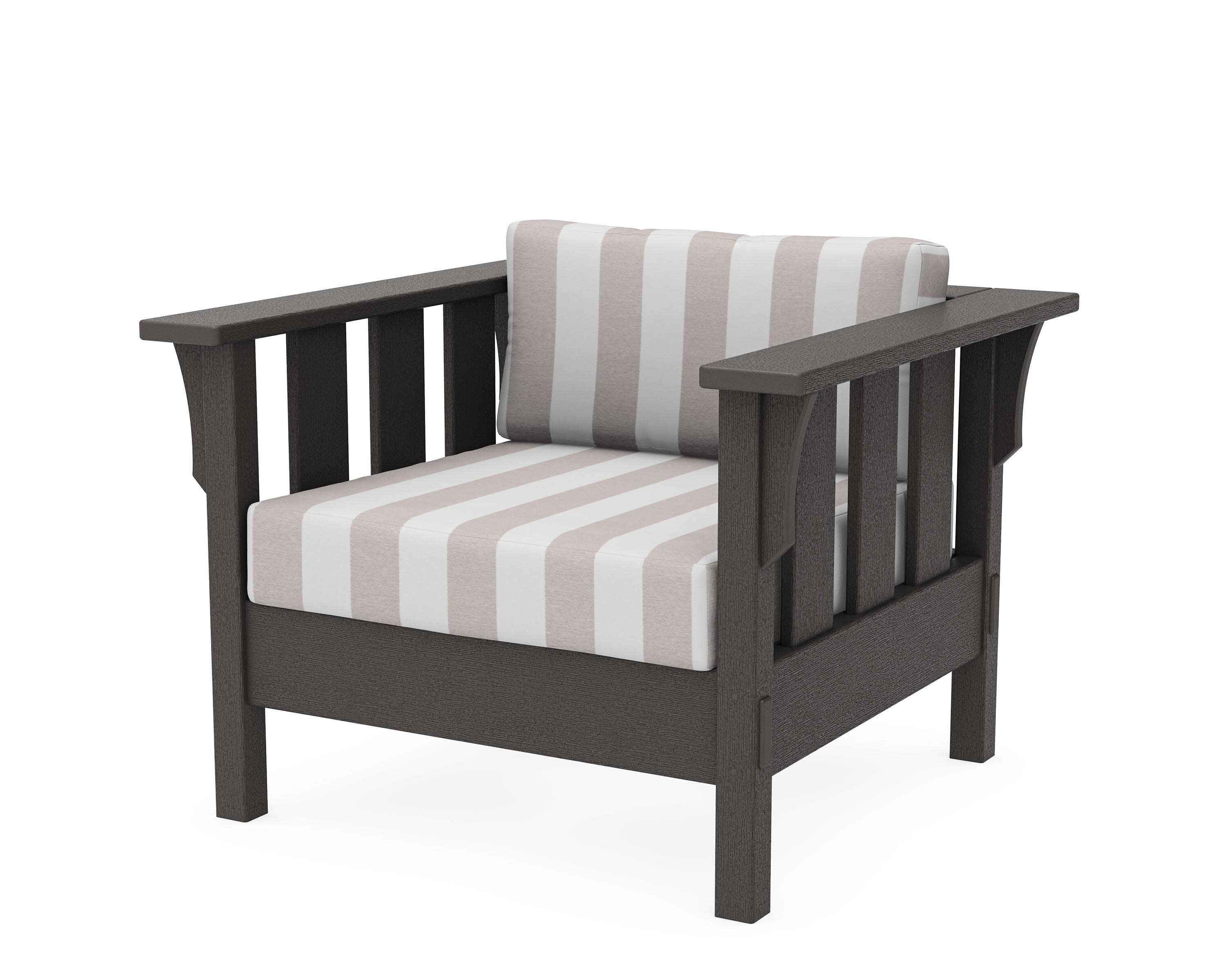 Acadia Deep Seating Chair in Vintage Coffee / Cabana Stripe Dune Burlap
