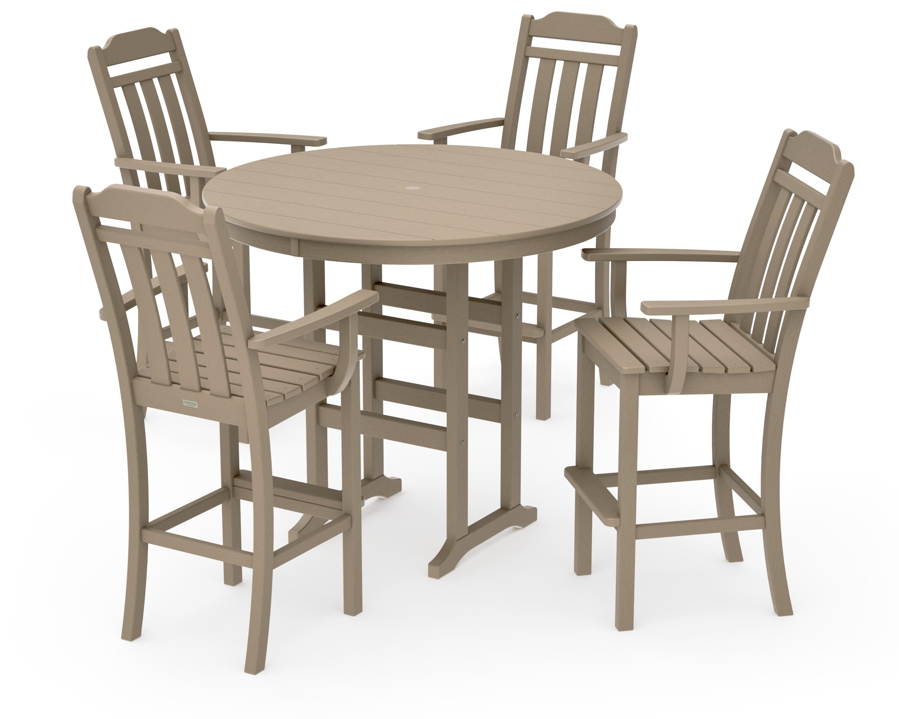 Cottage 5-Piece Round Farmhouse Bar Set in Vintage Sahara